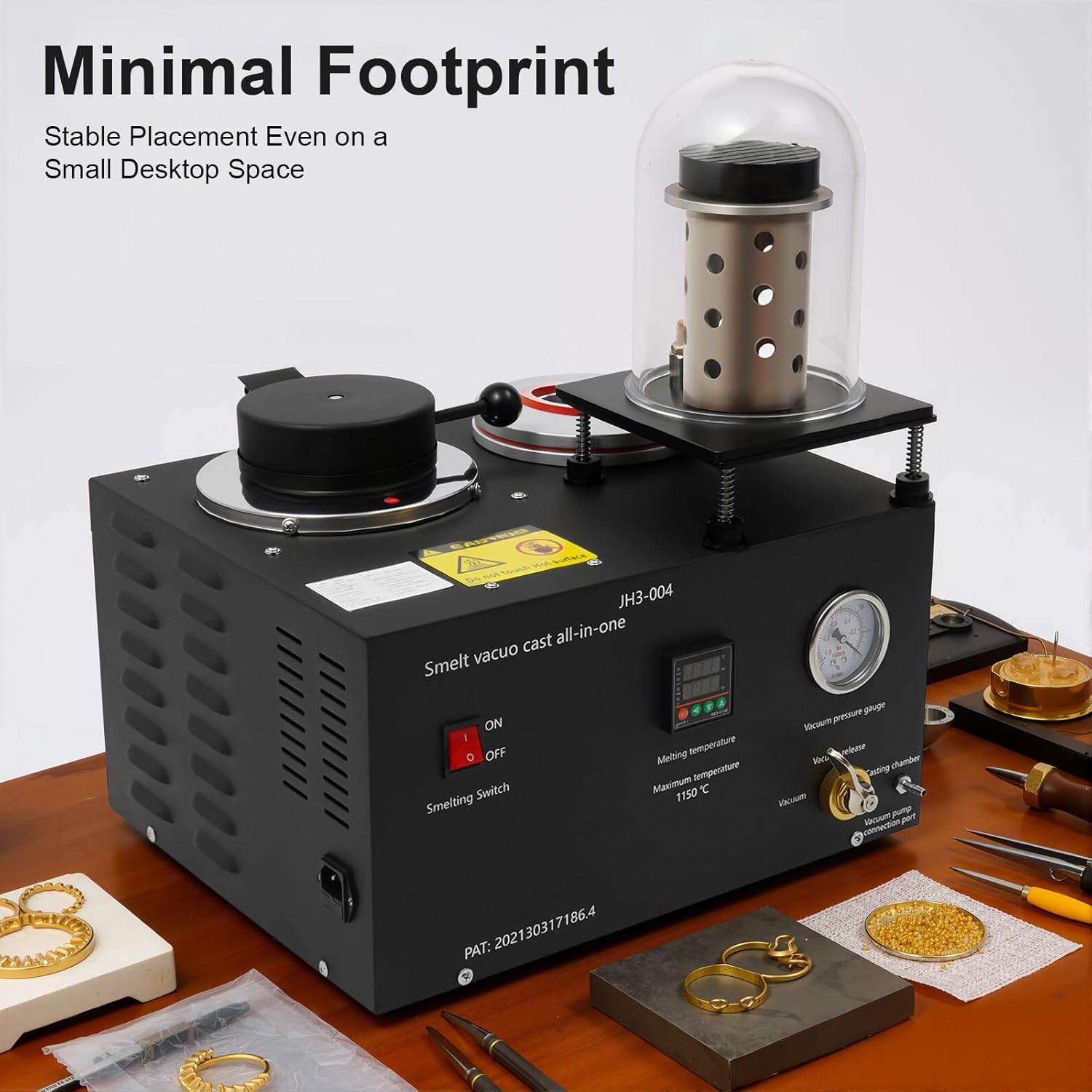 2L Vacuum Casting Machine 1/2 HP Cast Vacuum and Melting Machine Digital Display Precious Metal Jewelry Casting Tool 3 CFM Lost Wax Cast Combination with Bell Jar