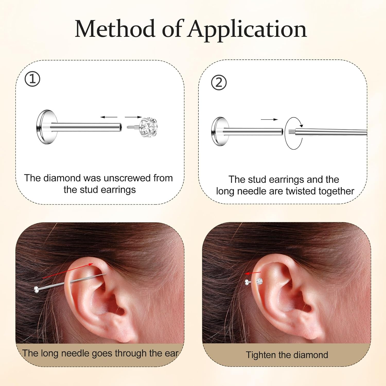 ONESING 6Pcs Flat Back Nose Stud Internal Thread Flat Back Earrings Hypoallergenic Titanium CZ Tragus Helix Cartilage Conch Nose Earrings Stud Piercing Jewelry for Women Men - Image 4