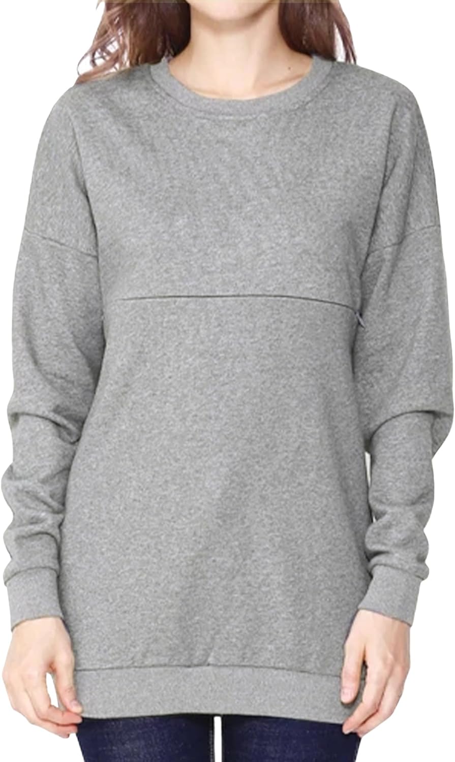SEAUR Maternity Nursing Sweatshirt for Women Long Sleeve Breastfeeding Top Shirt Solid Zipper Tees