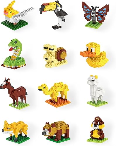 Juego de recuerdos de fiesta para niños, paquete de 12 mini animales de bloques de construcción para cumpleaños, premios, rellenos de bolsas de
