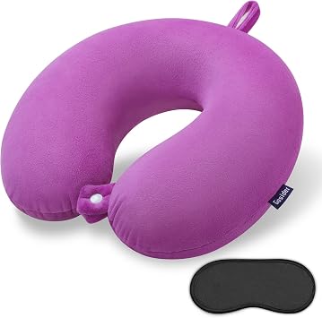 Purple Travel Pillow Comfortable Neck Pillow U Shape Memory Foam Support Neck and Head Portable Travel Neck Pillow Suitable for Airplane, Trains, Self-Driving Cars