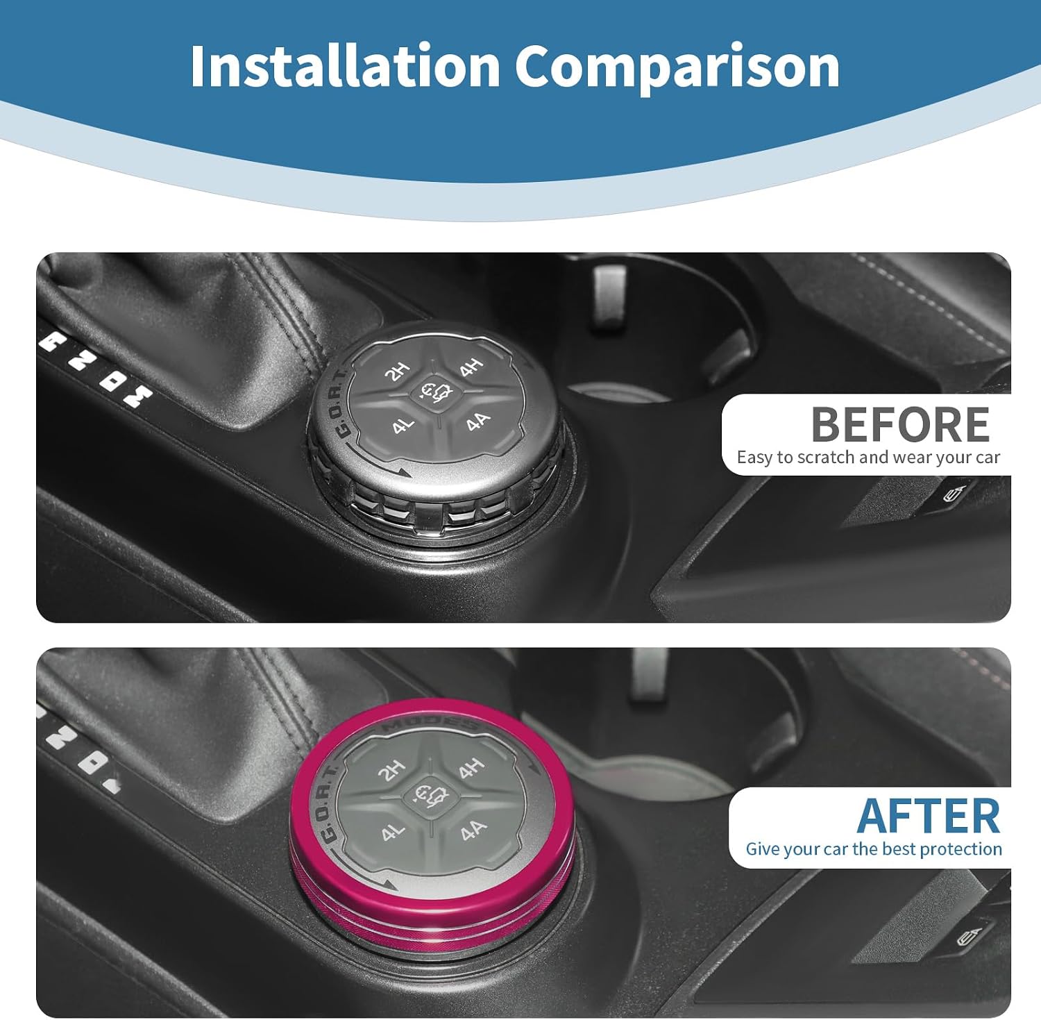 for Bronco 4WD Knob Cover Trim Ring Fit for Ford Bronco 2021-Present Pink Interior Accessories 1pc