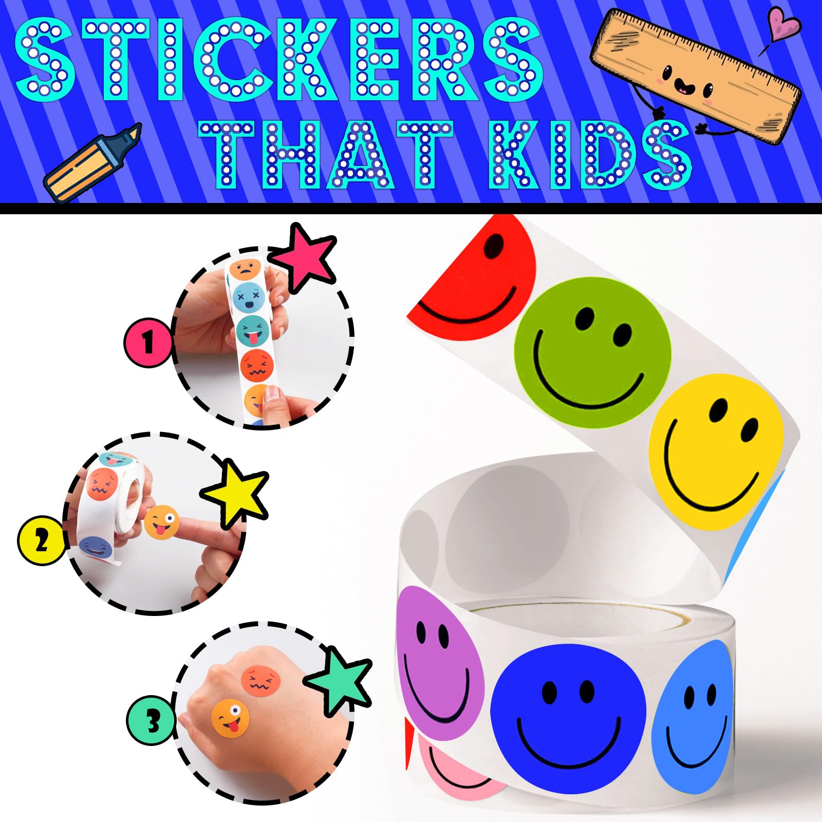Good Behavior Smile Sticker Happy Face Stickers Student Incentives 10,500 PCS Happy Smiley Face ...