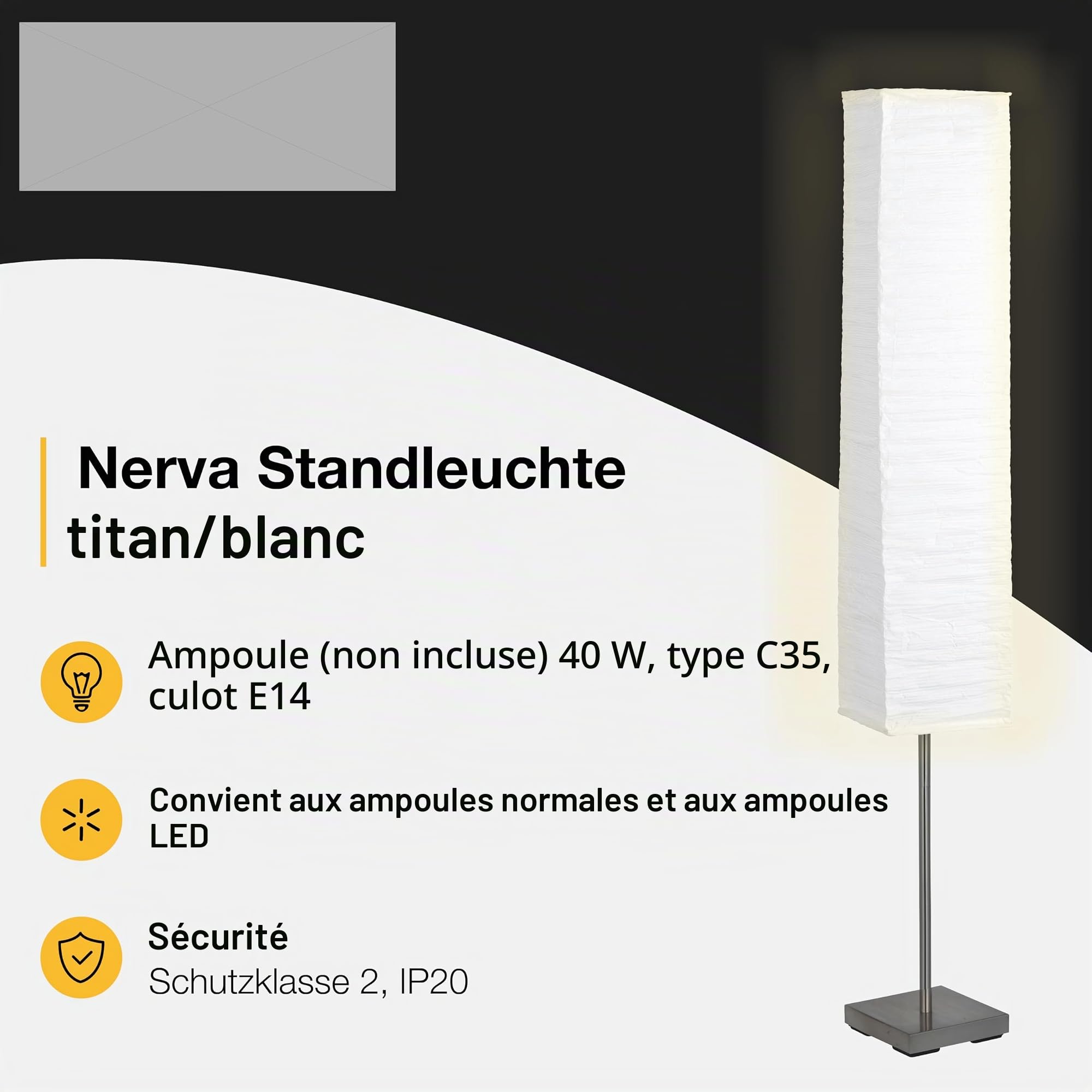 Brilliant 92603/75 Lampadaire 1L E14 Titane/Papier Blanc 18 x 145 cm