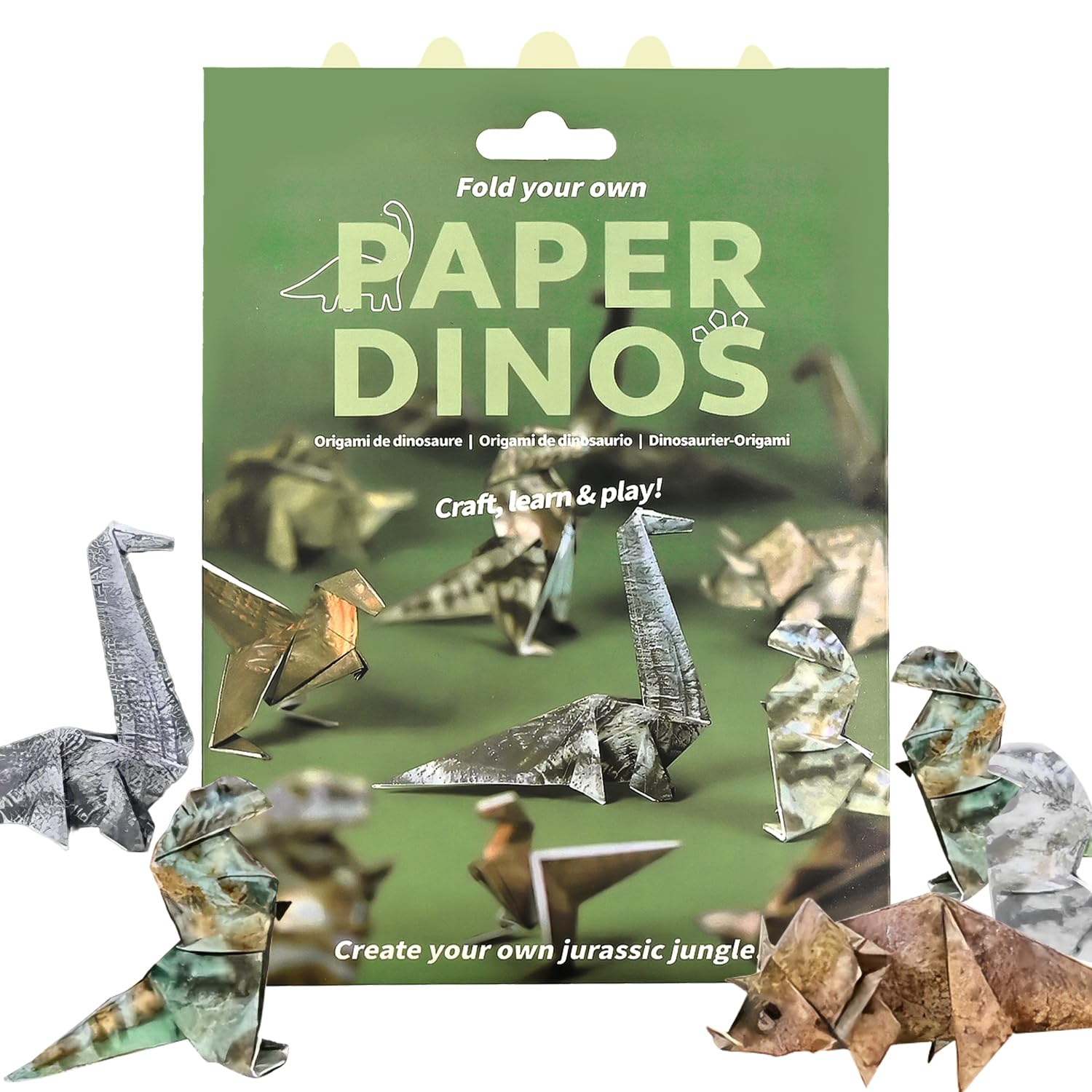 Kit de Origami de Dinosaurios, 35 Hojas de Papel para Plegar Figuras de Animales Prehistóricos, Manualidades Creativas para Niños de 6 a 12 Años