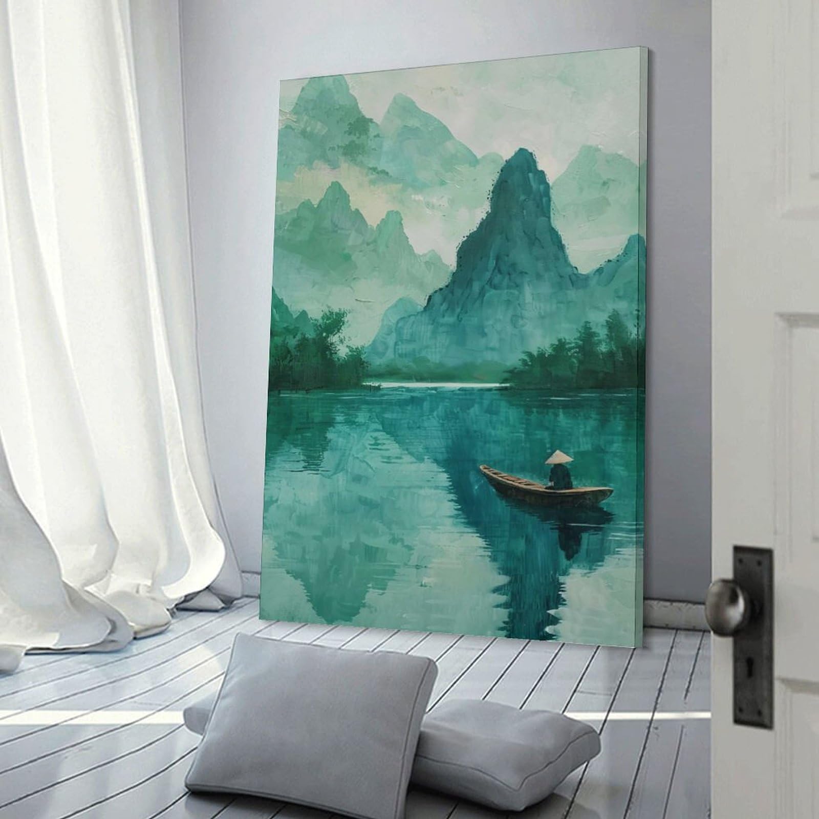 Junmoney Hanging Wall Art Vietnamese River, 20x30inch(50x75cm), for Work Areas, Reading Rooms Or Studios, Wall Art That Adds Style to Work Areas