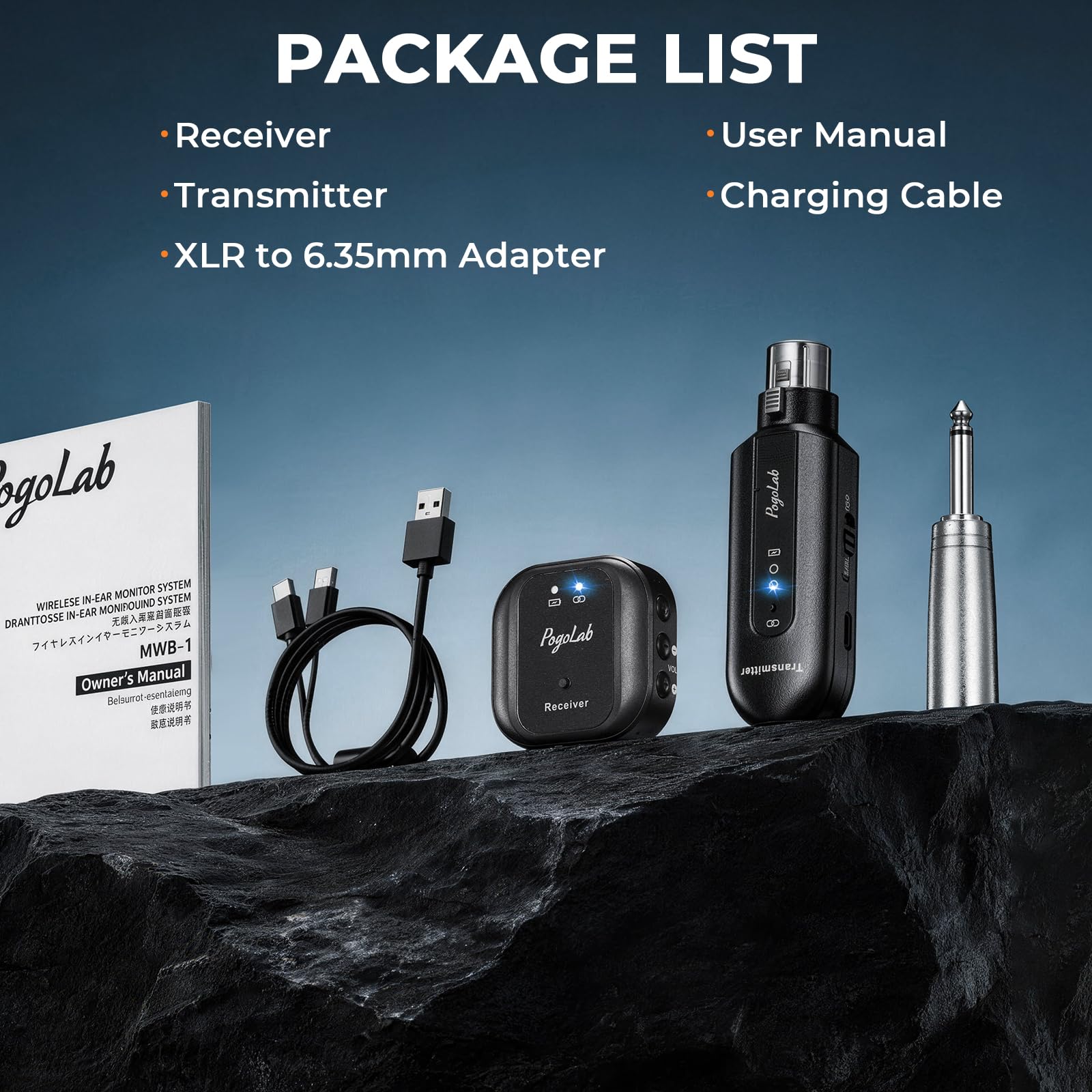 POGOLAB Système de moniteur intra-auriculaire UHF avec connecteur XLR, système de moniteur intra-auriculaire portable sans fil avec contrôle du volume et 2 modes d'entrée, idéal pour les répétitions