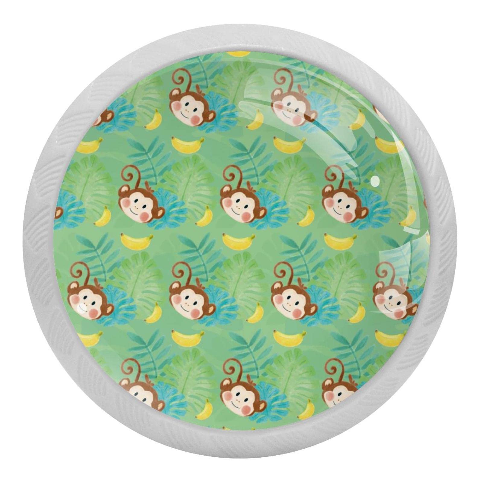 Poignées de tiroir pour commode de cuisine motif bananes et singes x4
