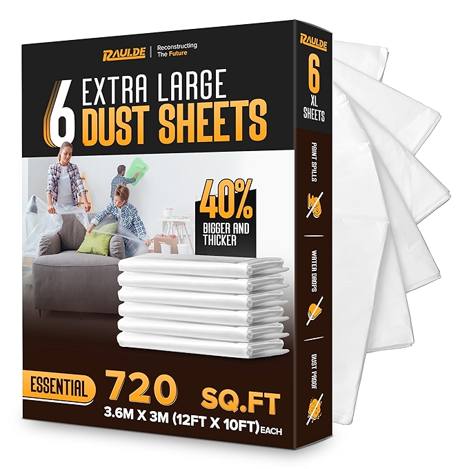 RAULDE 6件装塑料滴布 防水防撕多用途油漆罩布