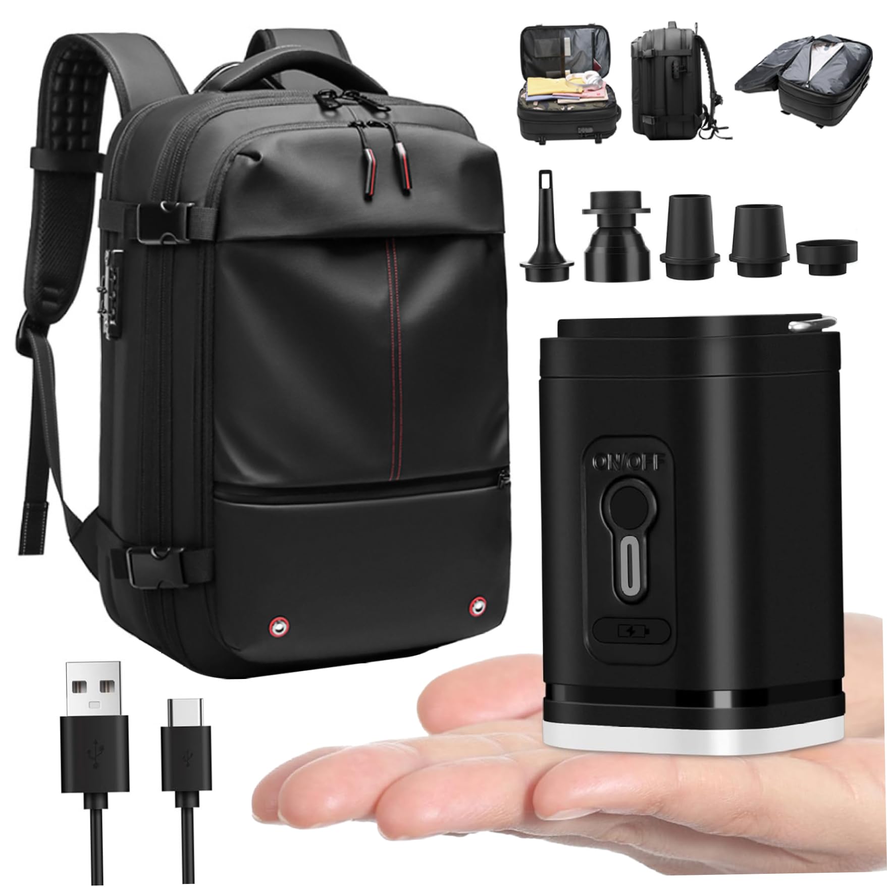 Xoeryoy Vacuum Backpack Travel with Electric Air Pump Set, 60L Expandable Large Travel Backpack with Pockets Wet Dry Seperation Waterproof Anti Theft for Business
