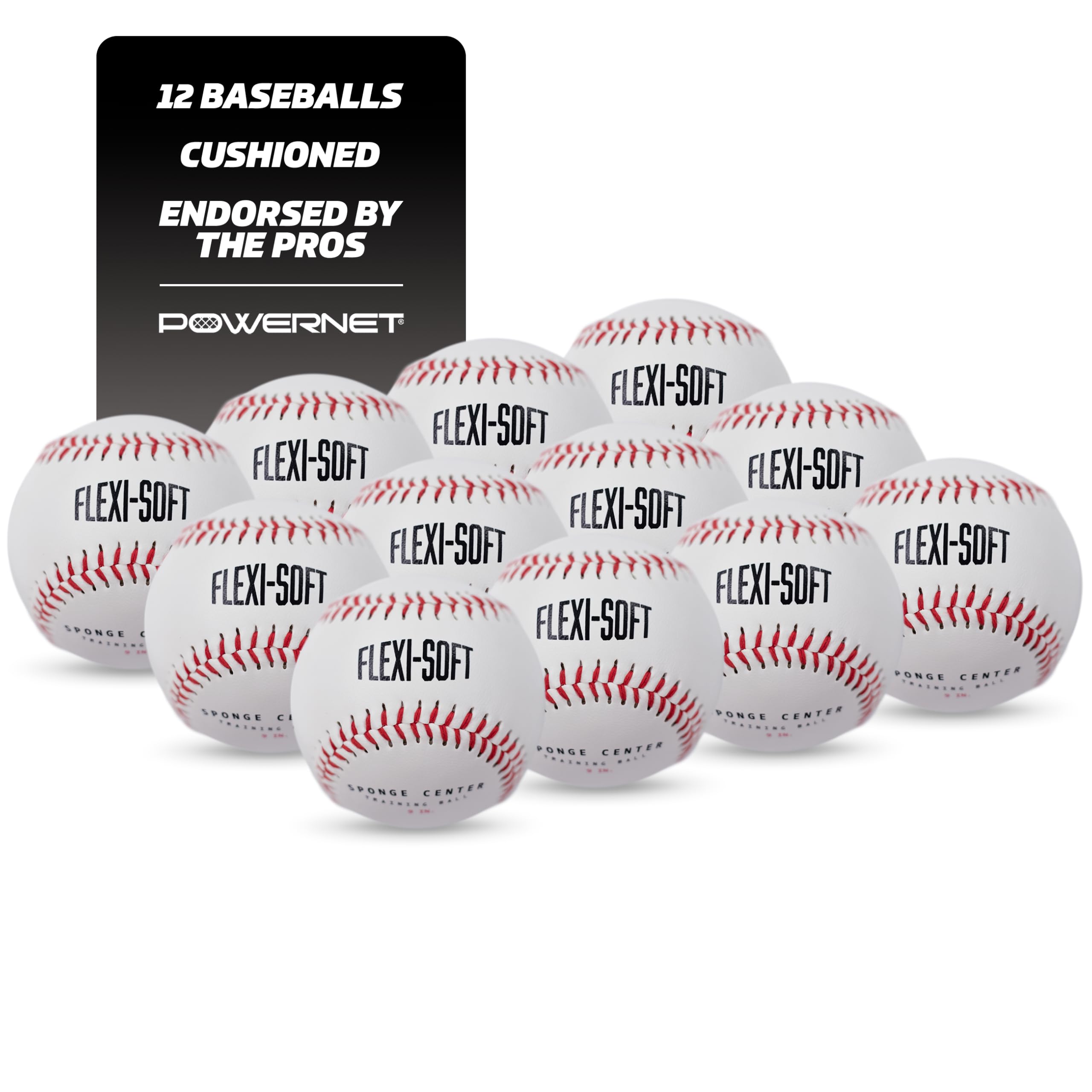 PowerNet Flexi-Soft Baseballs, 12-Pack Practice Baseballs with Sponge Center, Baseball Pitching & Batting Practice Equipment Soft Balls, Cushioned
