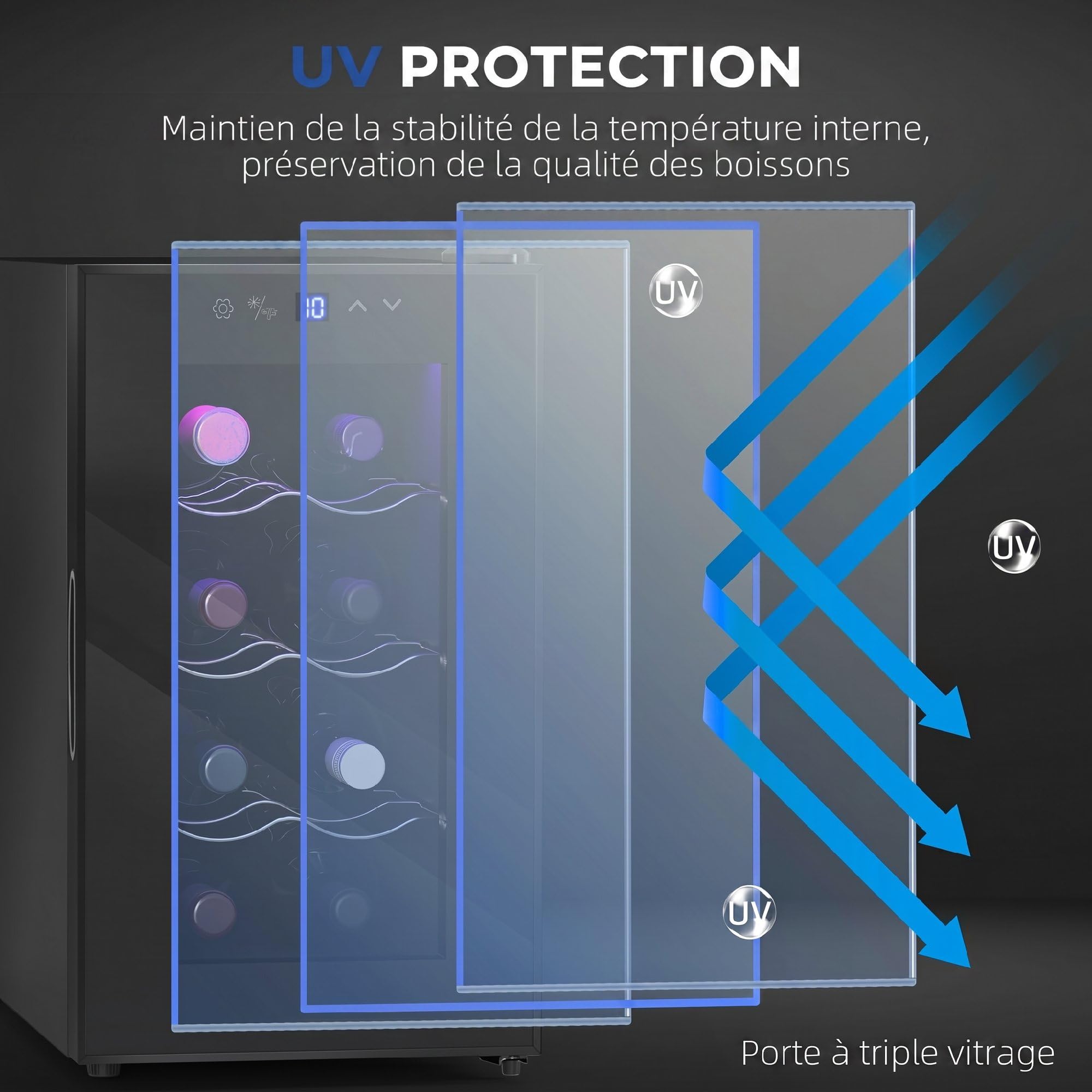 HOMCOM Cave à Vin 8 Bouteilles 21L, Réfrigérateur à Vin avec Température Réglable 8-18°C, Porte en Verre Trempé Anti-UV, Noir