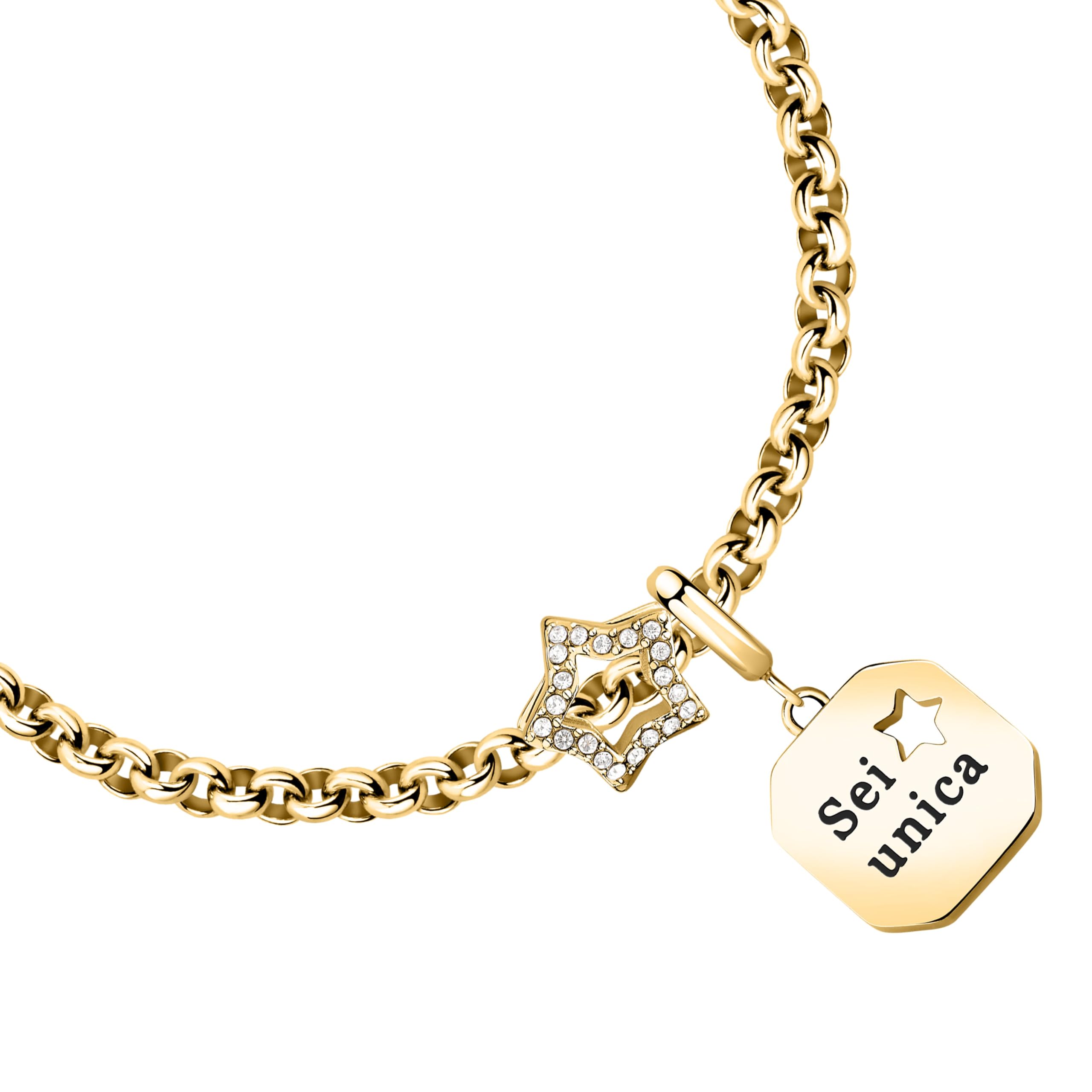 Morellato Drops Bracciale da Donna Pendente | Acciaio, color Dorato, Cristalli, Misura 16 + 3 cm, Stella, SCZ1460