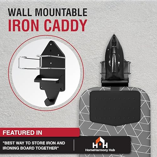 Miniatura 2 de D-Crease+ Tabla de planchar de tamaño completo de 48 x 15 pulgadas con soporte de hierro de silicona  Soporte de pared y gancho para colgar en el