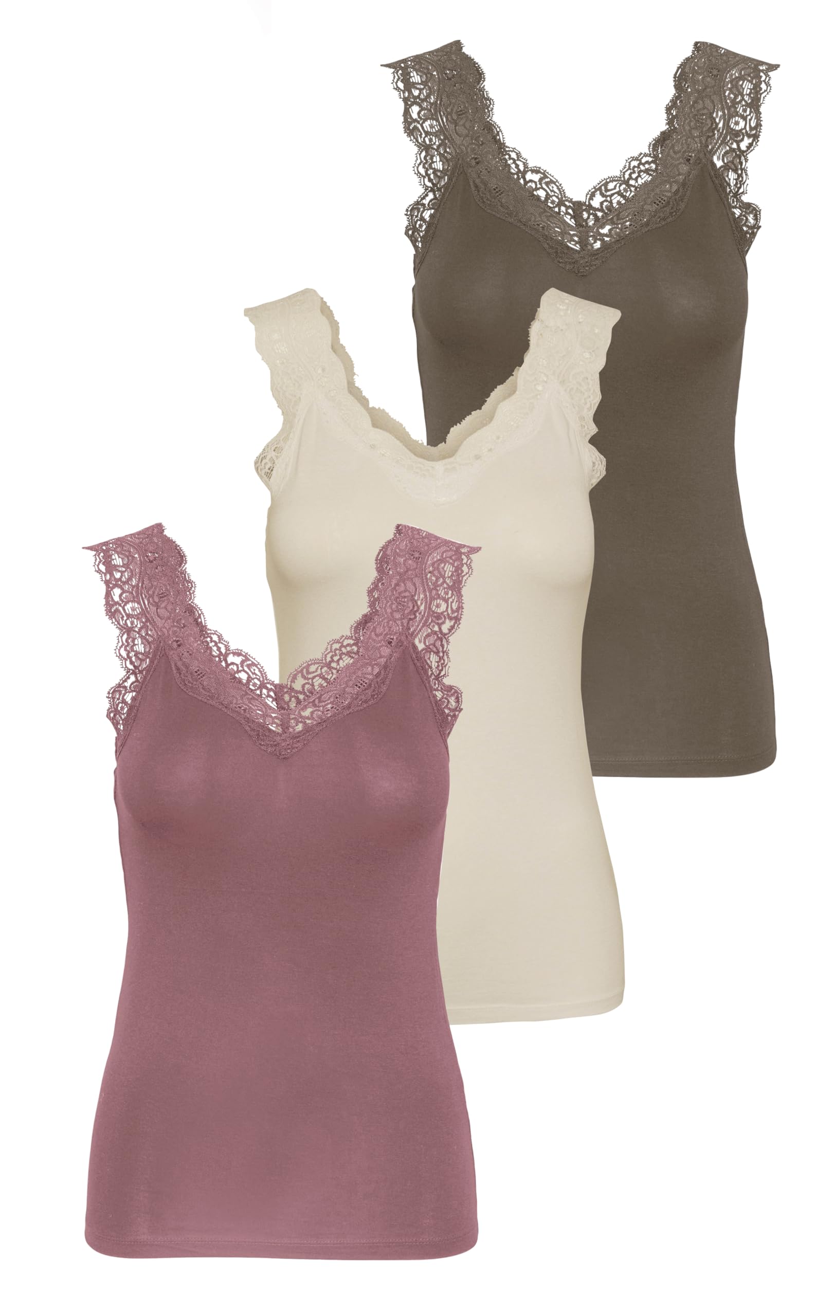 Pieces Pcbarbera Lace Top Noos Top Mujer (Pack de 3)