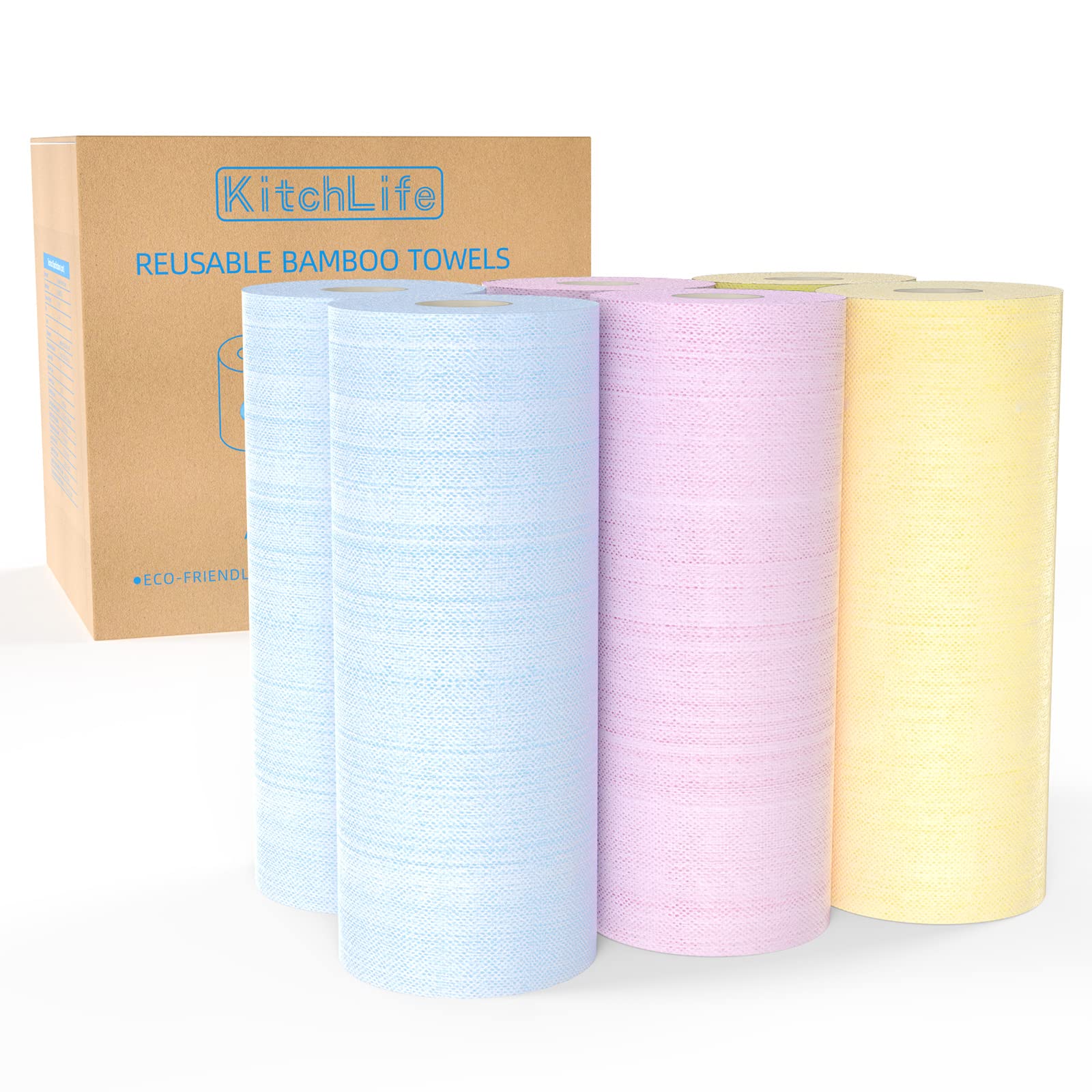 KitchLife Reusable Bamboo Paper Towels - 6 Rolls = 24 Months Supply, Washable and Recycled Kitchen Roll, Zero Waste Products, Sustainable Gifts, Environmentally Friendly