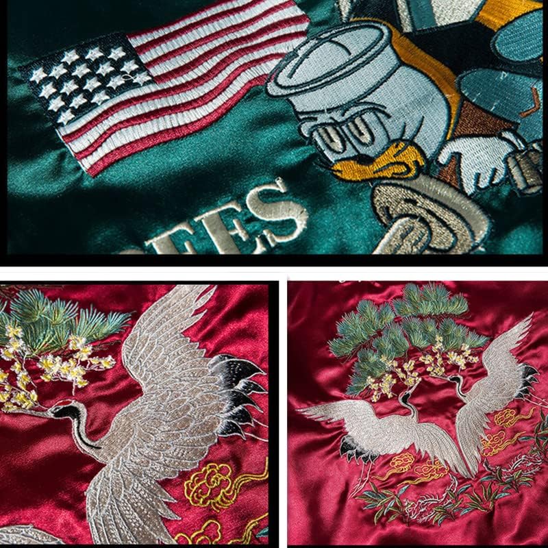 JYHBHMZG Sukajan Satin Embroidery Jacket for Men & Women.Double-Sided Spring Streetwear.Printed Couple Jacket