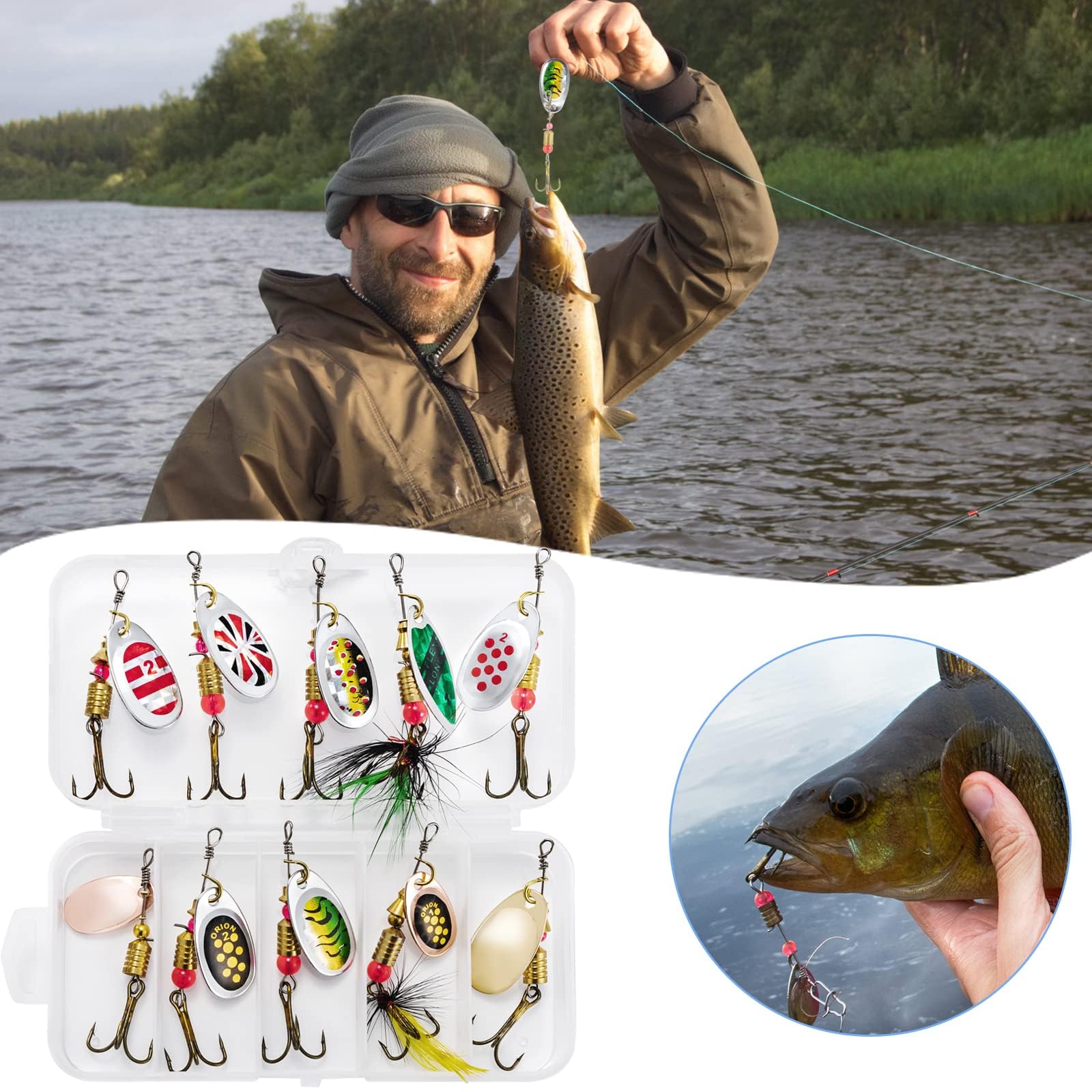 10 Pezzi Esche da Pesca Cucchiaini da Pescas Esche Artificiali Spinning Trota Cucchiaini Pesca Spinning Paillettes con Gancio per Persico Luccio Trota Pesci Bass