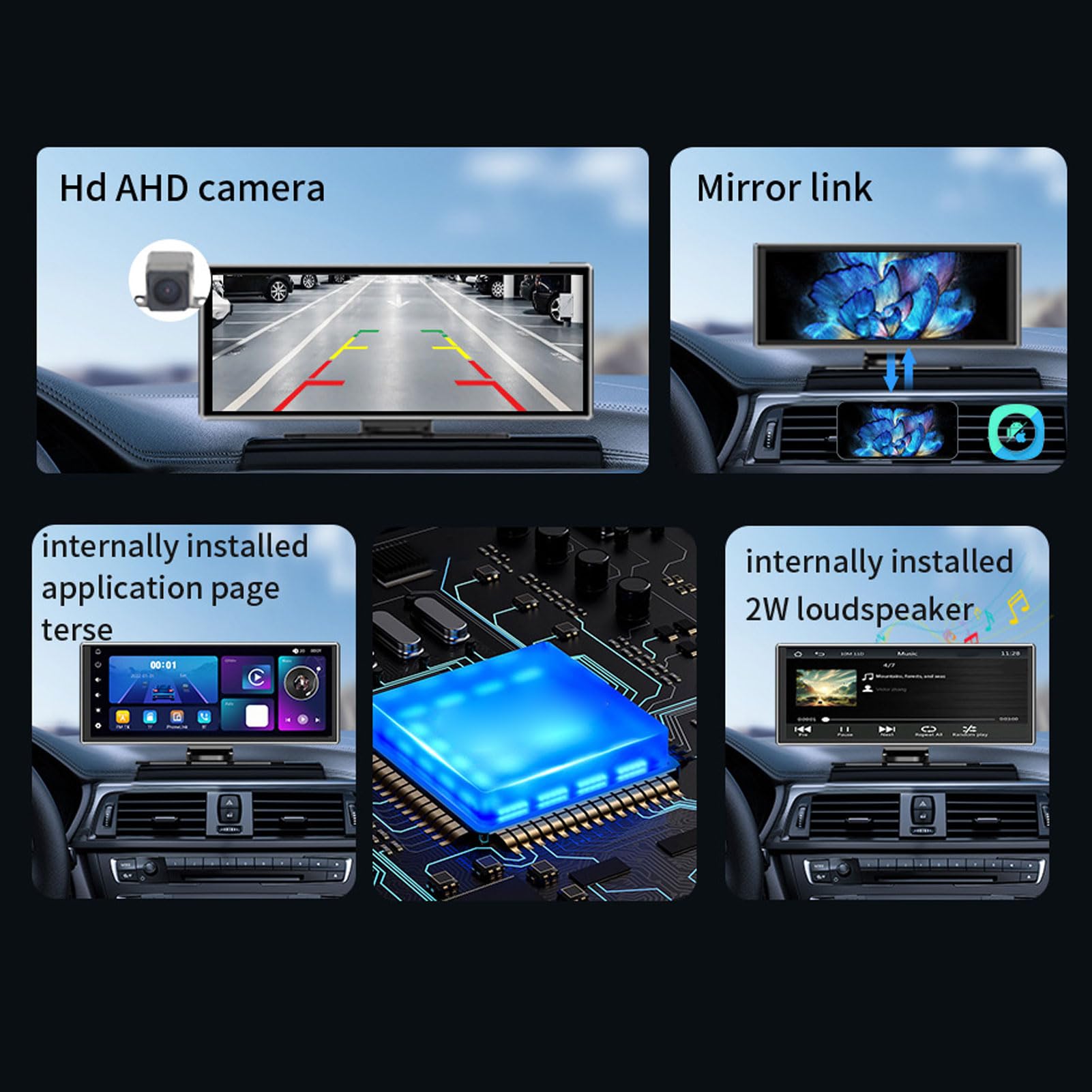 Pantalla IPS de 11,26 Pulgadas, Diseño de Panel Curvo 2.5D Bluetooth 5.0 y Transmisor FM con Altavoz Incorporado, Adecuado para Automóviles, Camiones y Remolques Soporte