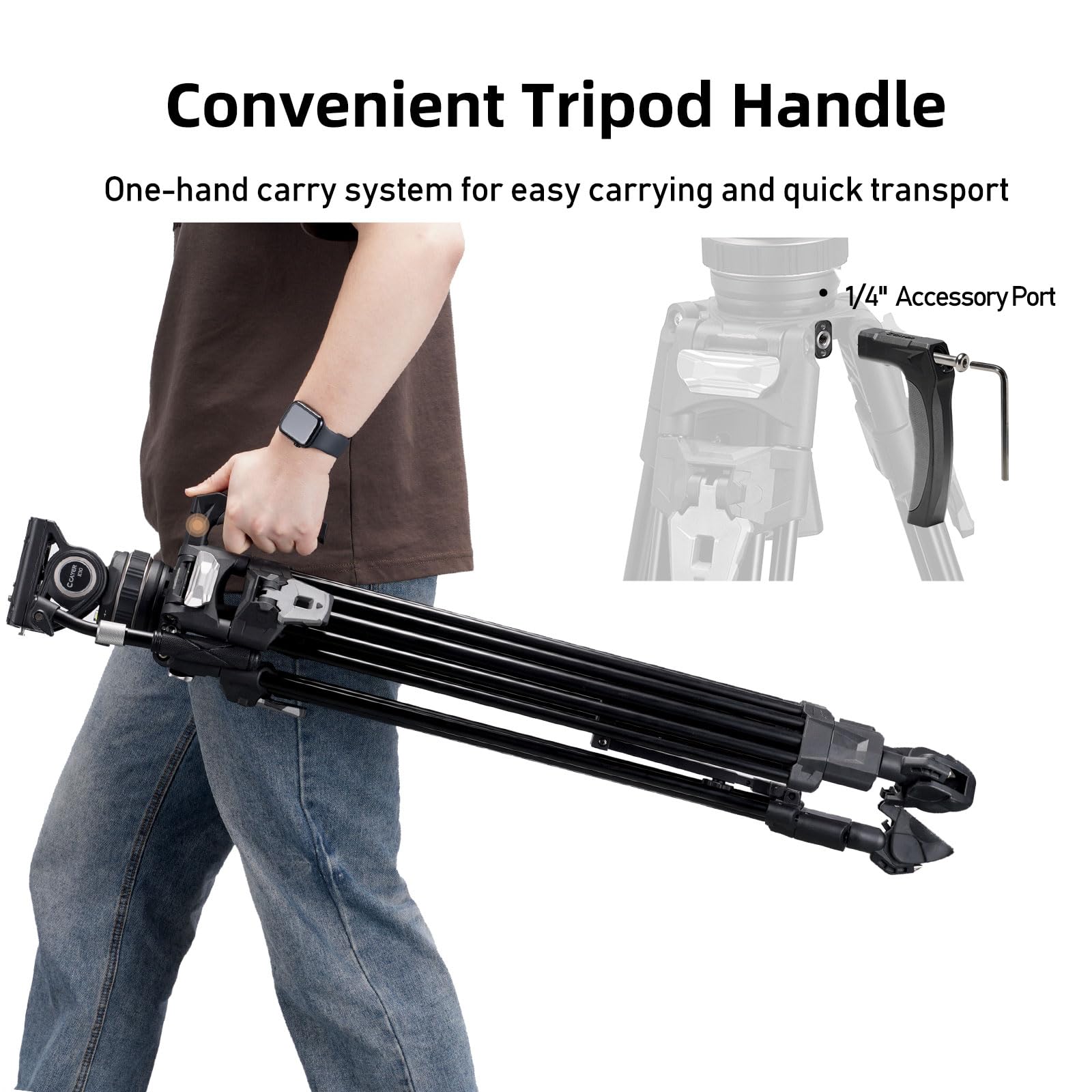 Cayer vídeo Trípode FA310H - Bloqueo de Patas con un Solo Toque y Ajuste rápido - Aluminio 22 Libras de Carga - 2 Placas de liberación rápida y asa de Transporte para DSLR, sin Espejo, videocámaras