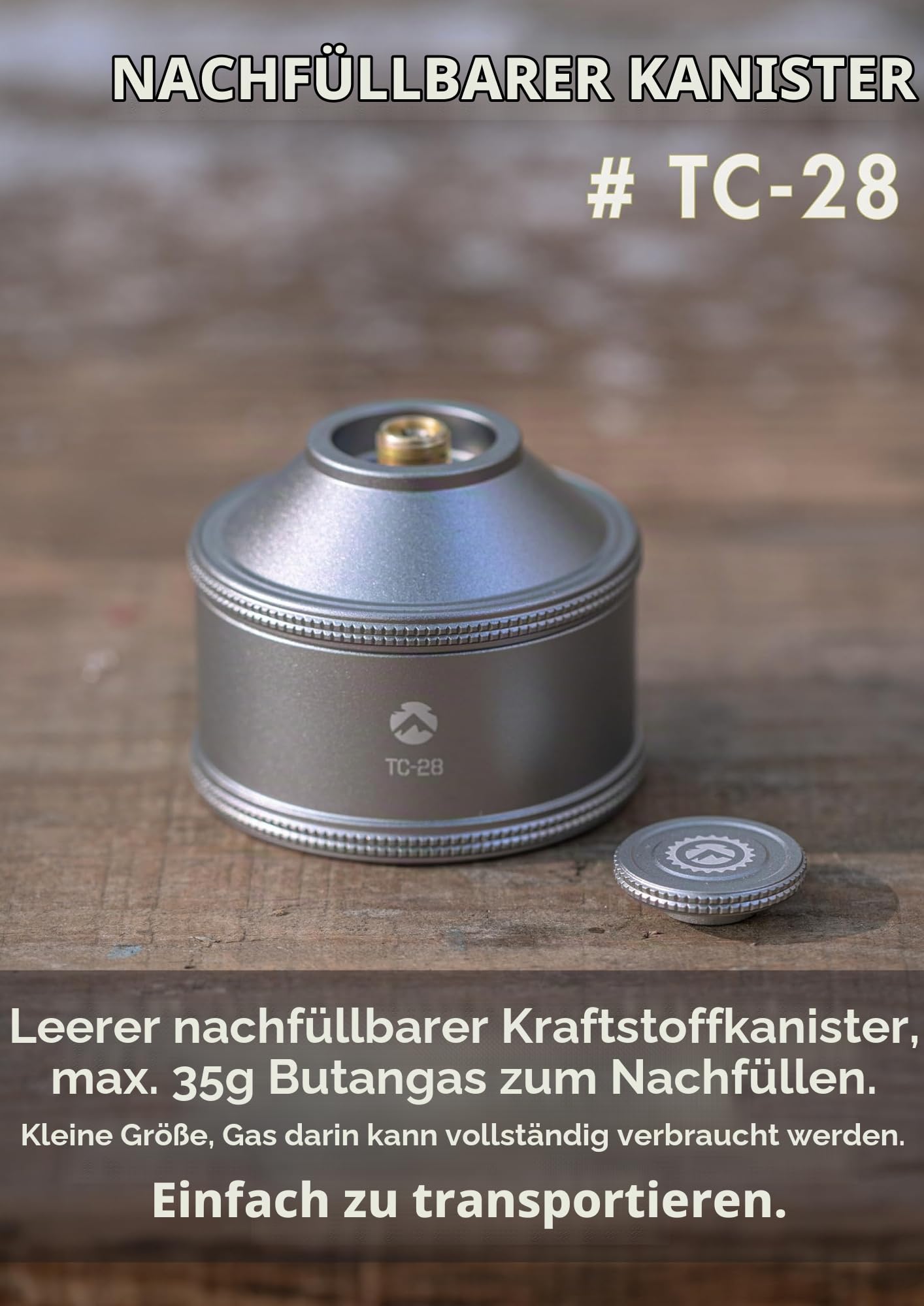 CAMPINGMOON Leere nachfüllbare Kartusche für Rucksack-Camping mit EN417 Lindal-Ventil Silber 35g TC-28