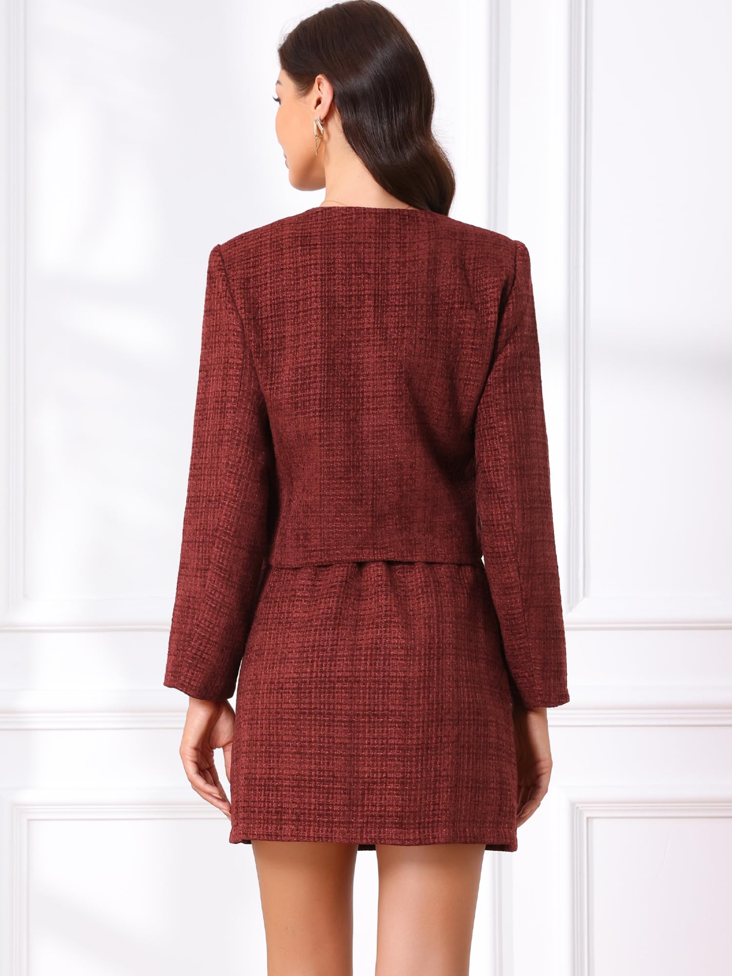 Allegra K Set blazer in tweed da donna, elegante, da lavoro, 2 pezzi, blazer e gonna