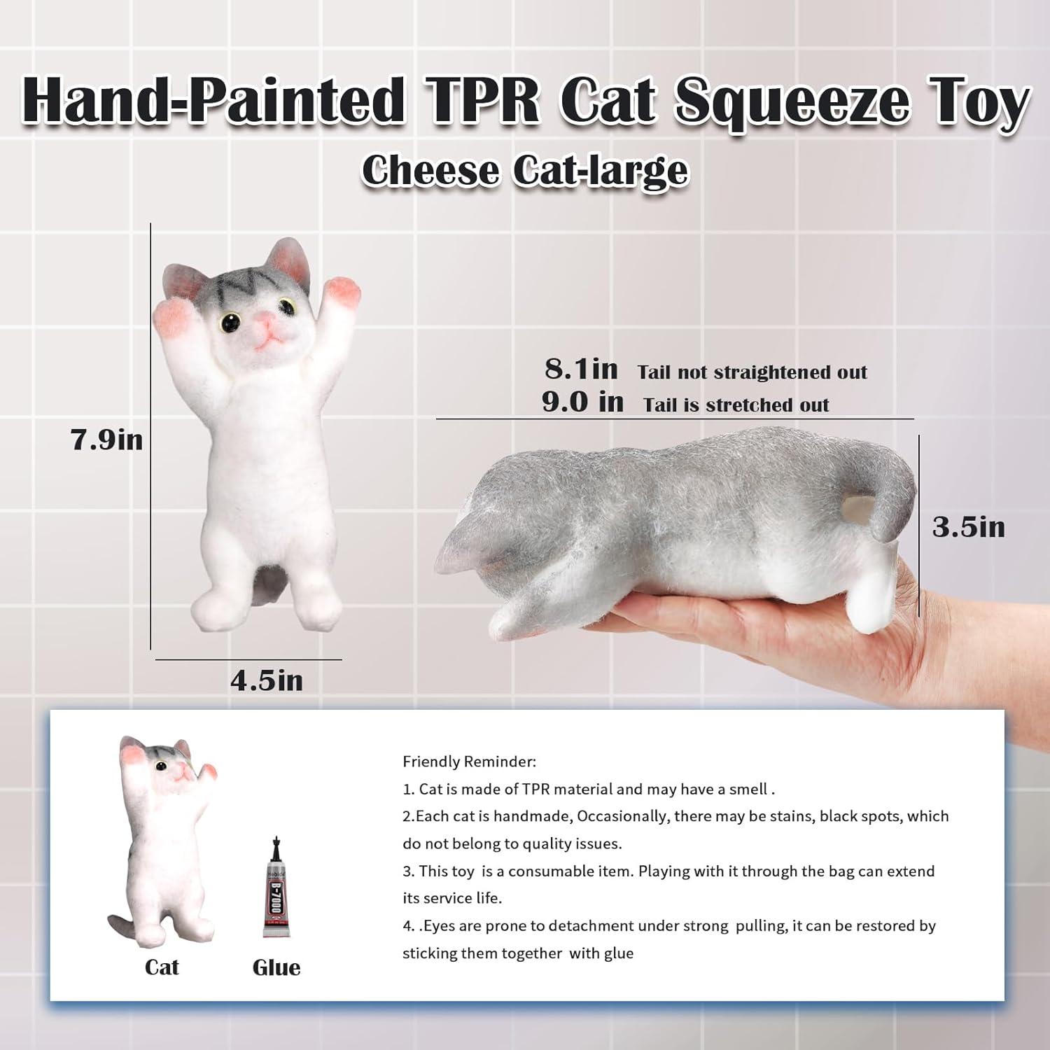 Big Hand Painted Cat Squishy Toys，Large Cute Ultra Soft Kitty Squeeze Fidget Toys for Stress Relief ,Kawaii Squishies Sticky Animal Toys for Adults Kids,Decompression Sensory Balls （Cheese）