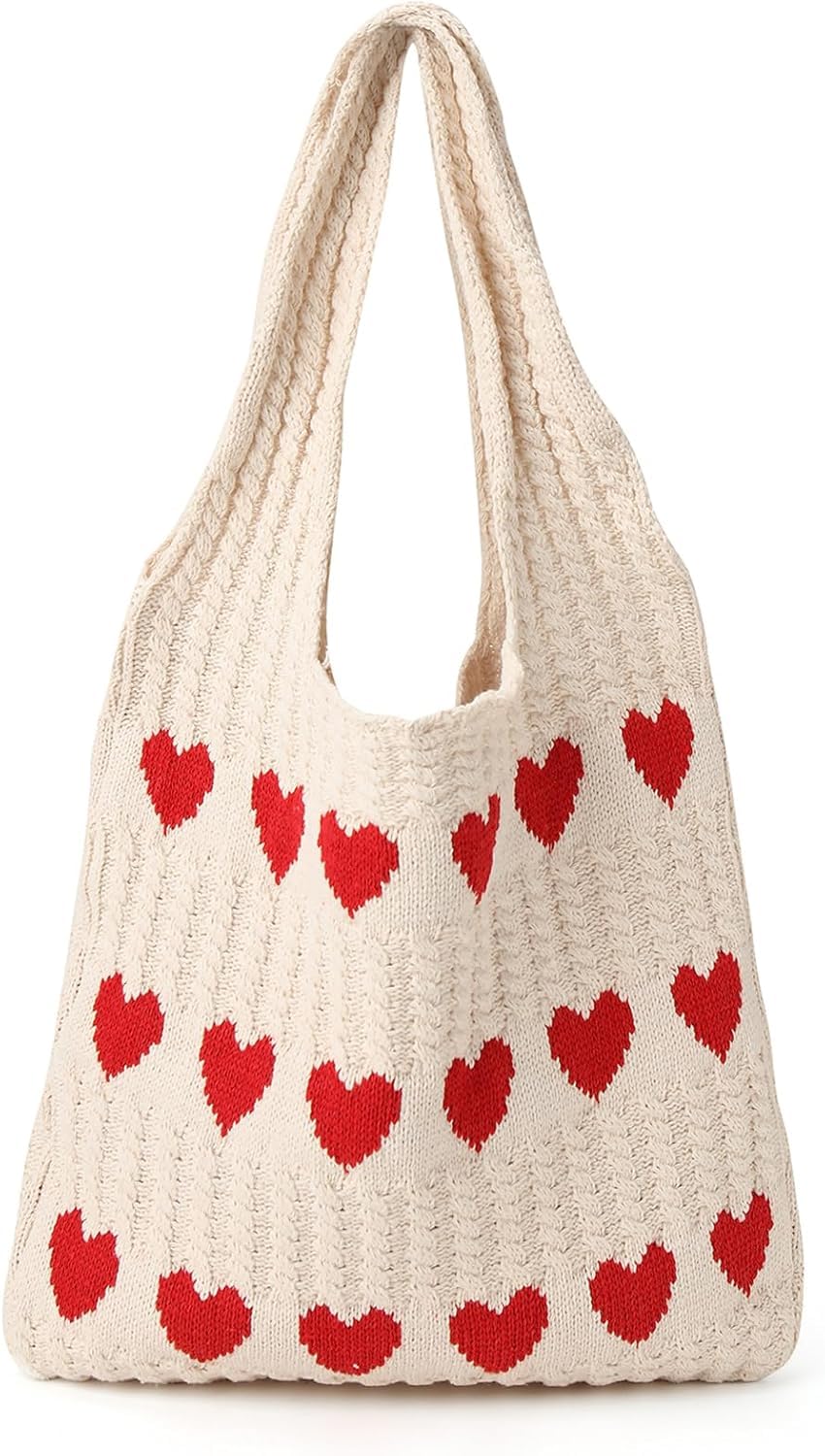 street27 Korean Crochet Tote Bag Casual Work Love Hobo Shoulder Handbags | Multi-Purpose Bag |Sturdy Aesthetic Tote Bag with Large Capacity | Shopping Bag for Office, College & Daily Use-picture-41