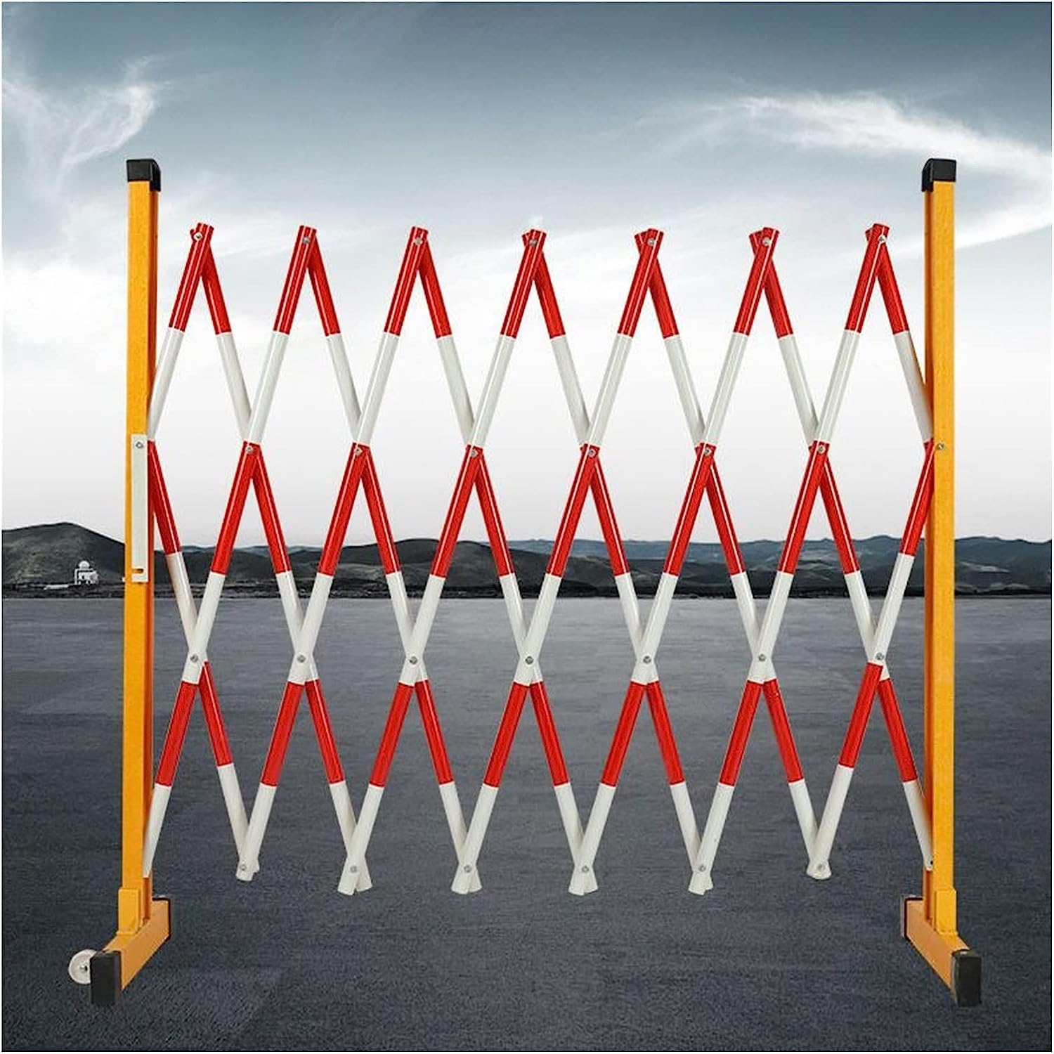 Barrière mobile extensible jaune et rouge de 3m pour filtrer la circulation extérieure