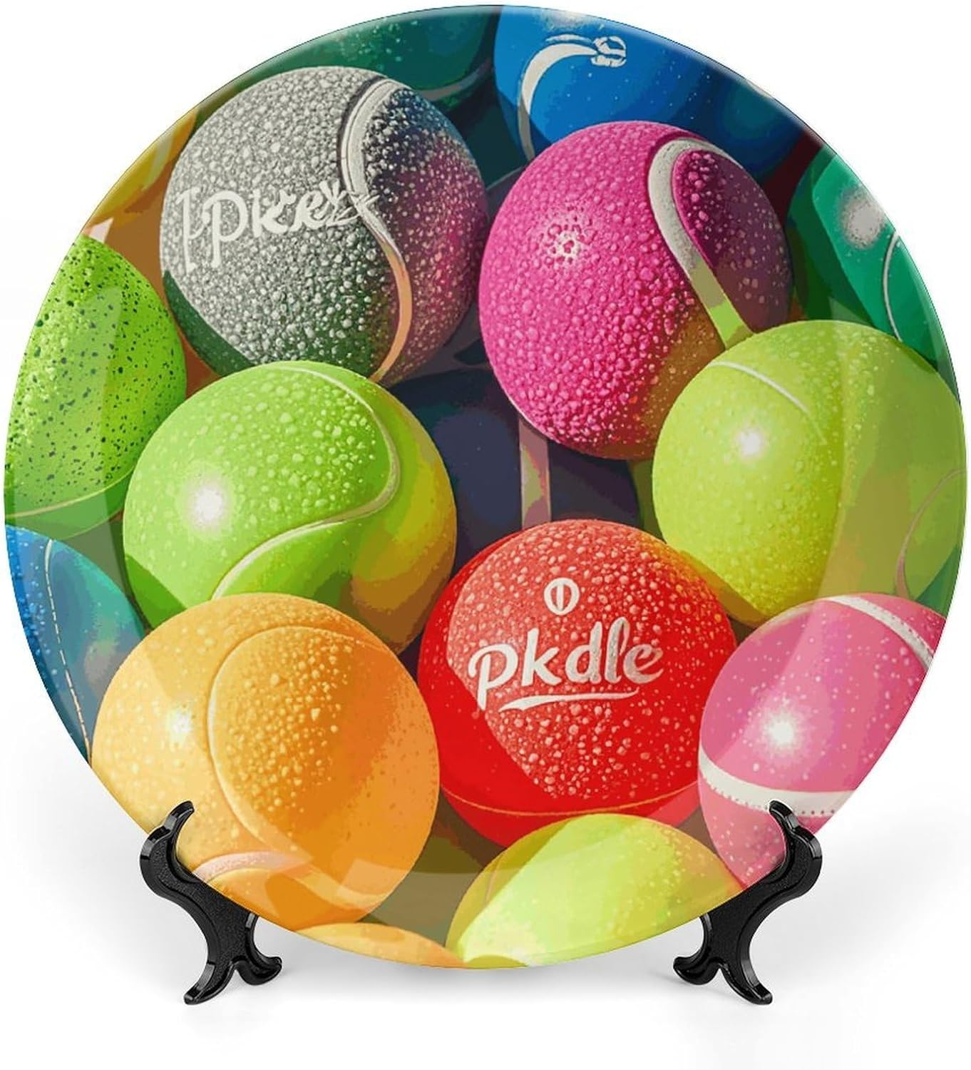 Pickleball Balls Colors Ceramic Decorative Plate for Office Decor, Chinese Style Decorative Dish with Stand, Dinner Dish Decorative Plates for Wall Hanging Bone Collections Plates 10inch