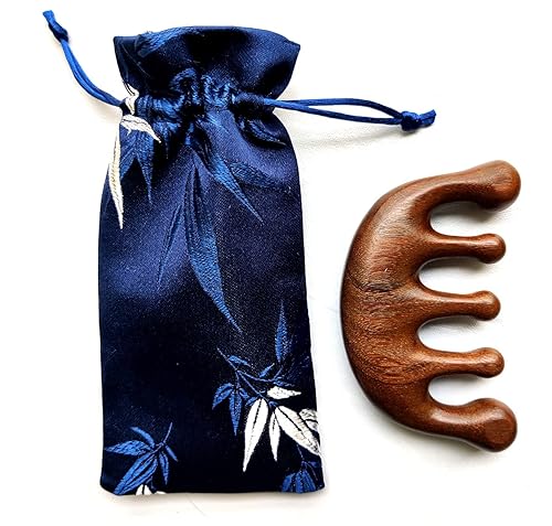 Miniatura 5 de Peine de masaje de madera Gua Sha, peine de dientes anchos para cuero cabelludo, facial, masaje corporal, masajeador de sándalo natural,