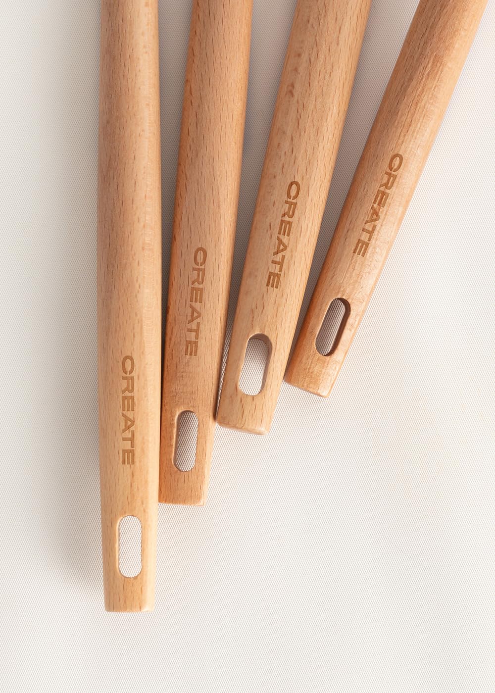 CREATE/Set d'utensiles de cuisine Sable et bois / 11 Utensiles de cuisine en silicone et bois hêtre naturel, sans BPA, jusqu'à 230°C