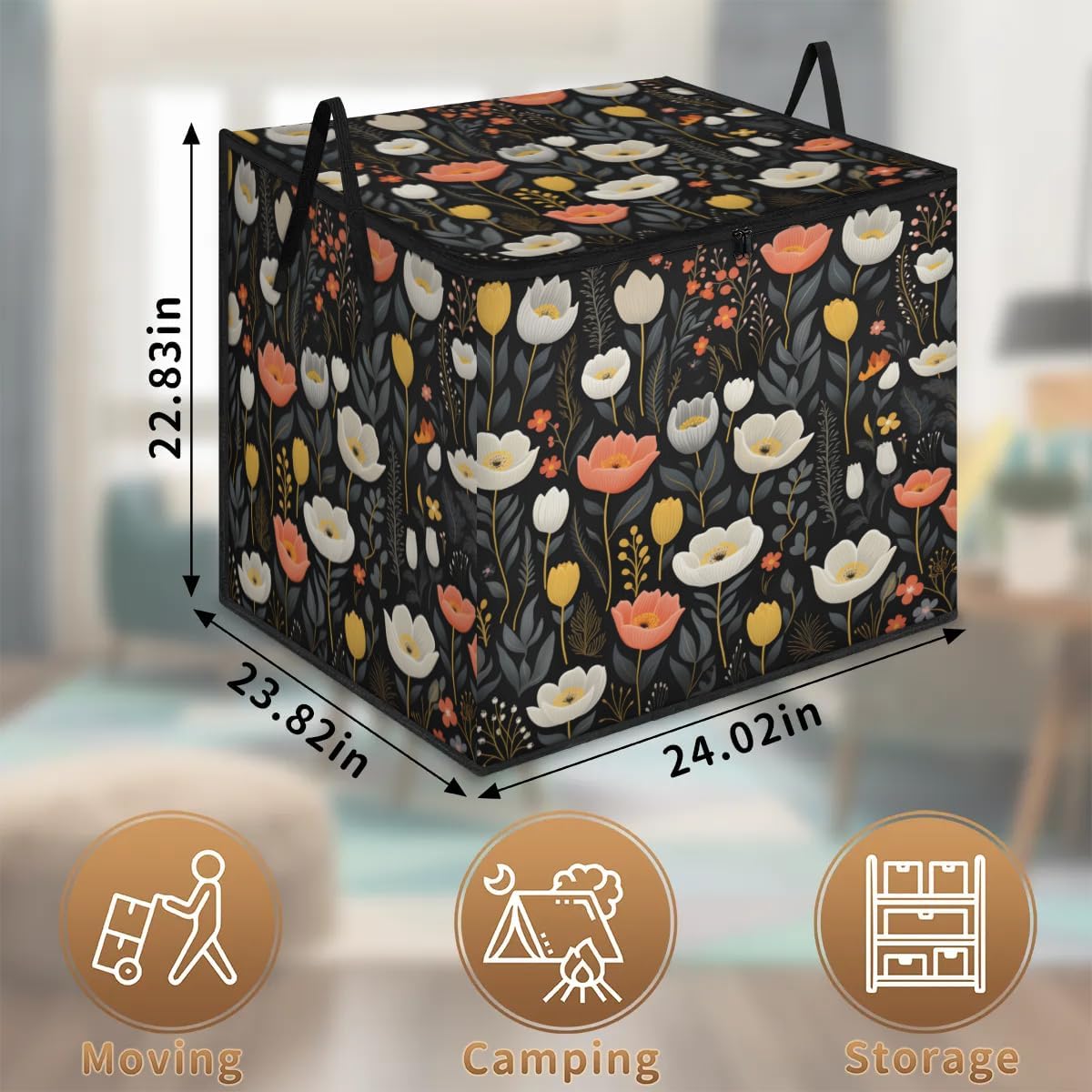Honeybaby 214L Extra Large Comforter Storage Bag Flower Small Patterned Storage Totes with Lids Waterproof Closet Organizer Folding Blanket Storage Bags for Clothes Bedding Pillows