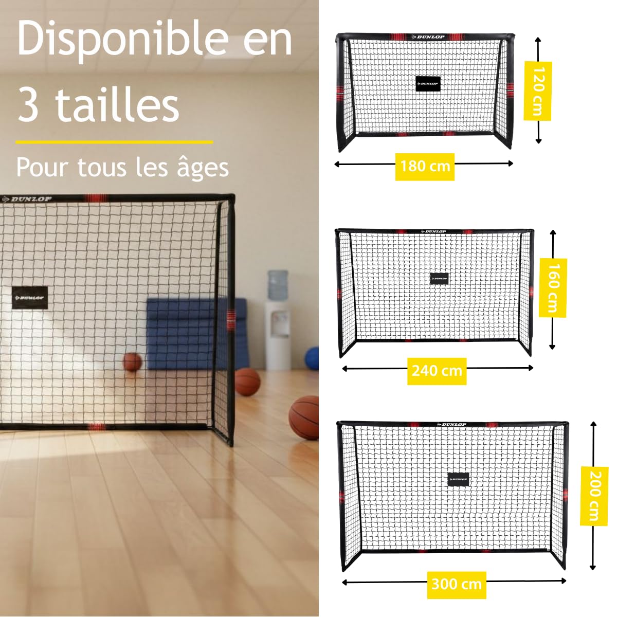 Dunlop Fußballtor - 240 x 160 x 85 cm - Metall - Fußballtrainingszubehör für Alle Altersgruppen - Einfache Montage - Schwarz/Rot