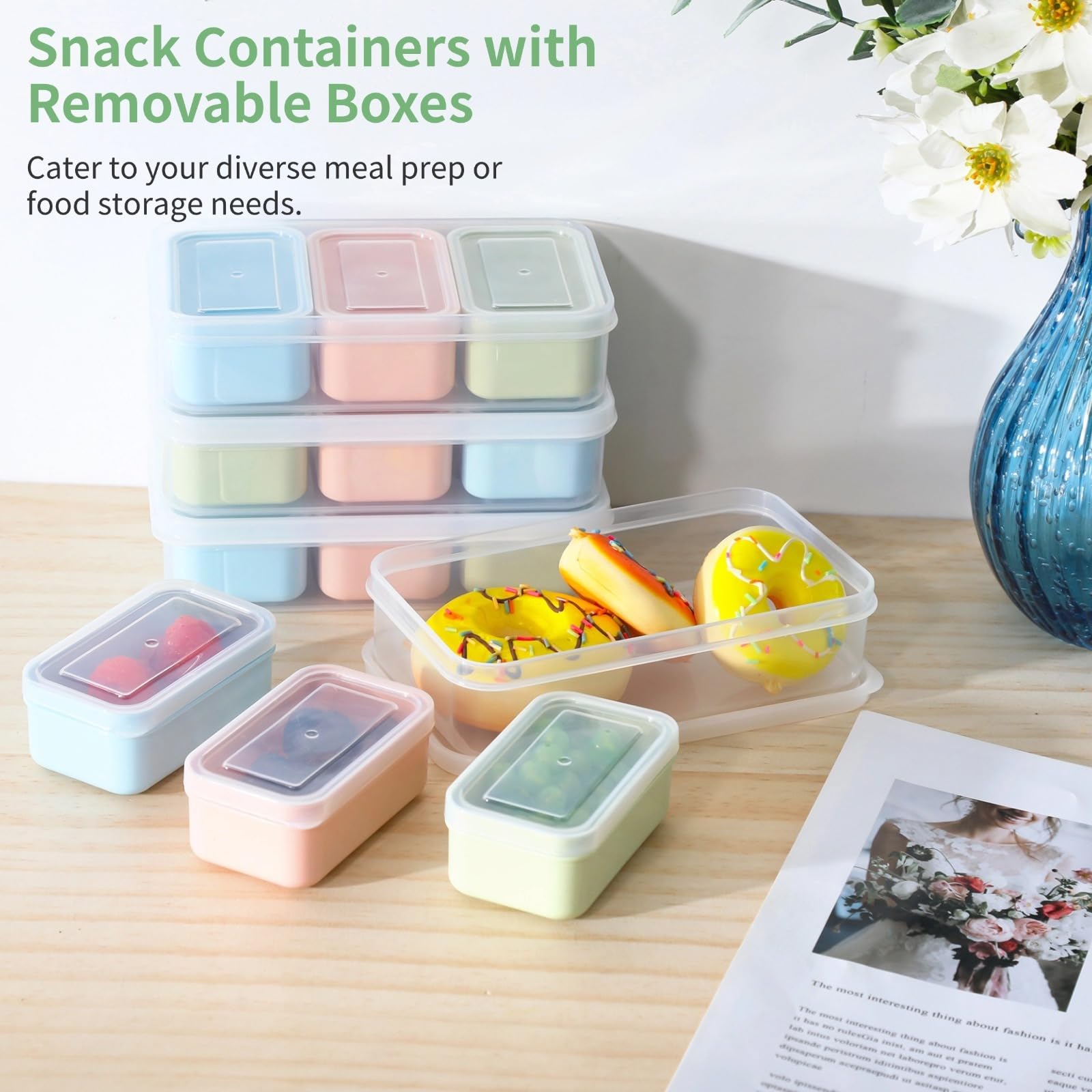 Lot de 4 boîtes à goûter réutilisables avec 3 compartiments, empilables, passent au micro-ondes, au congélateur et au lave-vaisselle
