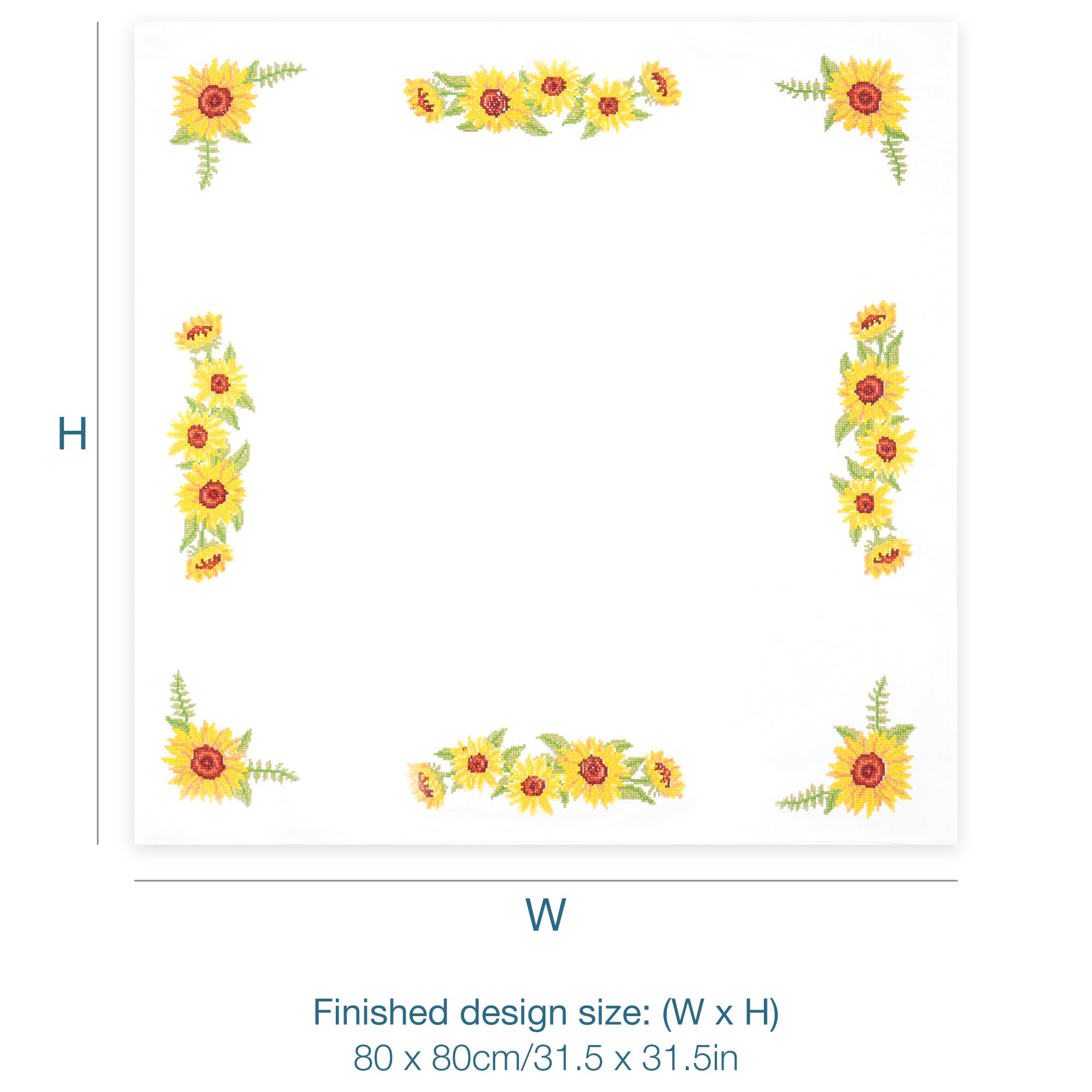 Trimits Kit per punto croce stampato, tovaglia – include tessuto stampato, fili, ago e istruzioni, 80 x 80 cm, girasoli