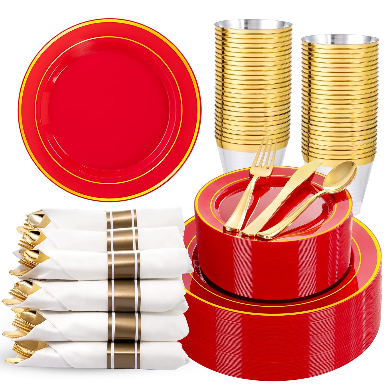 Gold Dinnerware Set for 50 Guests - Disposable Plates & Cutlery -22
