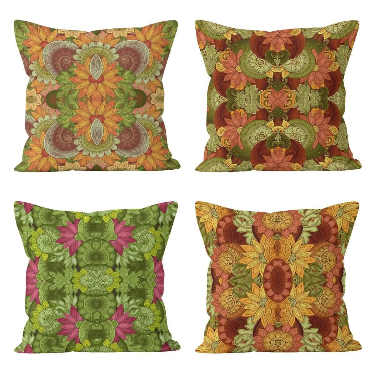Taie d'oreiller satin et lin pour un canapé chaleureux aux motifs floraux vintage