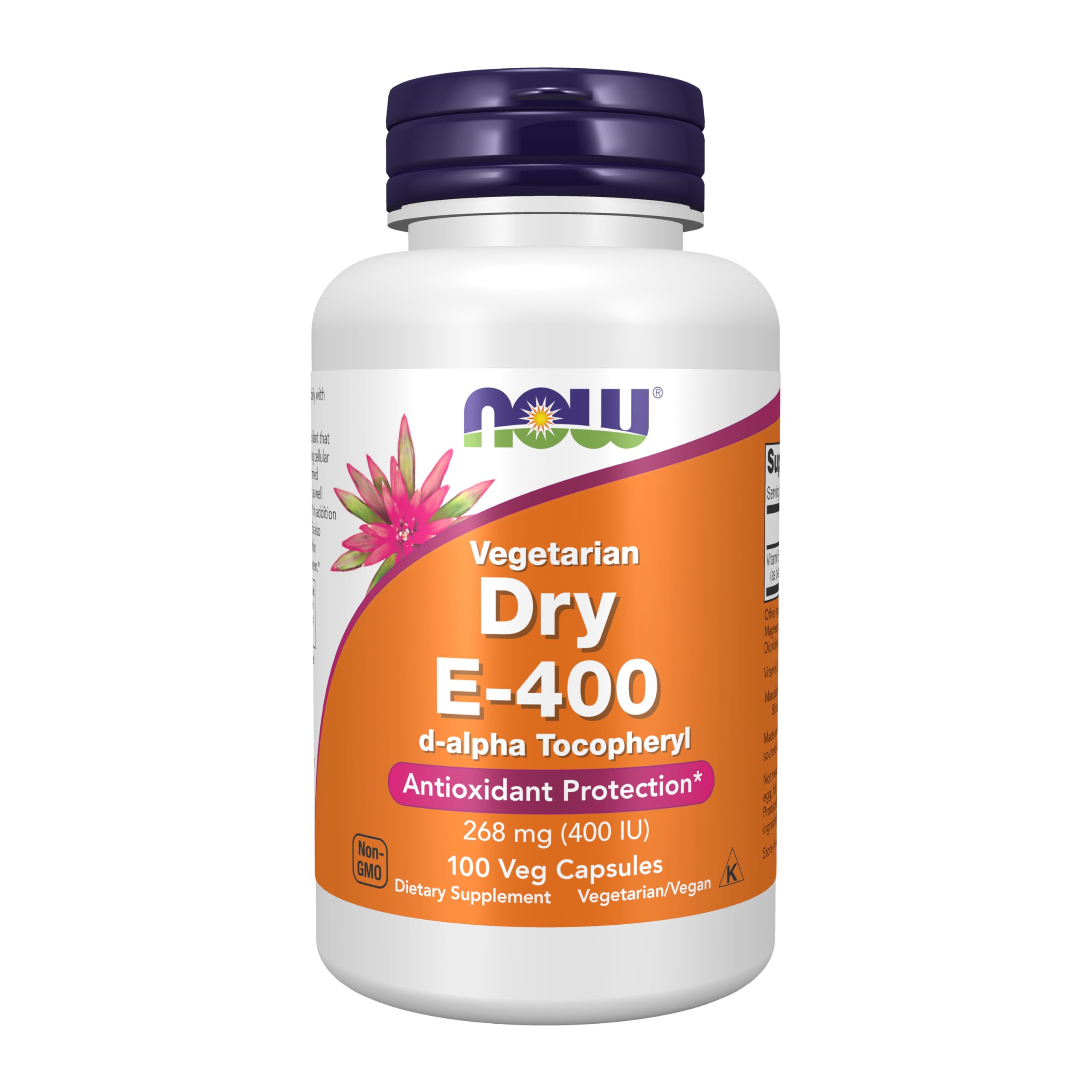 NOW Foods Supplements, Vitamin E-400 IU D-Alpha Tocopheryl, Dry, Antioxidant Protection*, 100 Veg Capsules