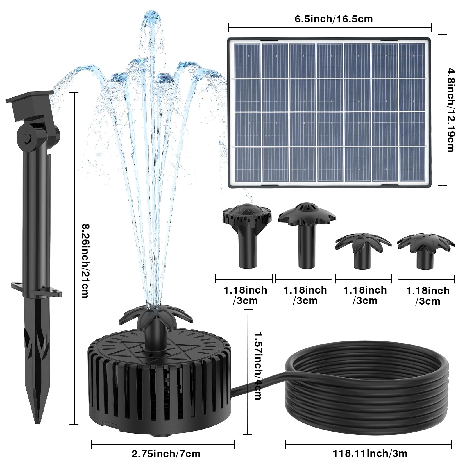 AISITIN Solarna pompa wodna 4,5 W, do samodzielnego wykonania, szklany panel, fontanny zasilane energią słoneczną, pompa wodna z 4 dyszami, fontanna solarna do kąpieli dla ptaków, ogrodu, akwarium