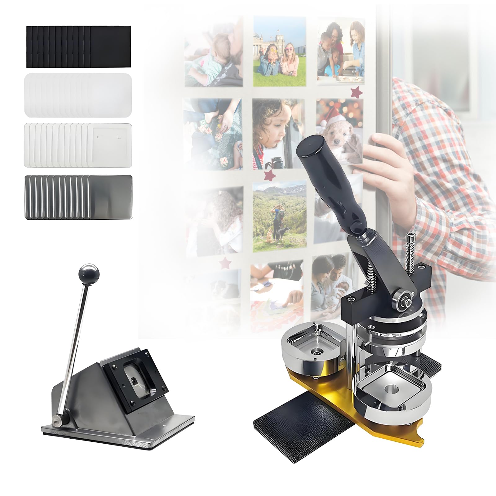 JKJZSALJ Badge Maker Machine,Ultra Hd Magnet Maker-2 * 2In/5 * 5Cm Diy Photo Magnet Machine With 100 Sets Of Consumables-Metal Badge Press Kit For Refrigerators And Any Magnetic Po