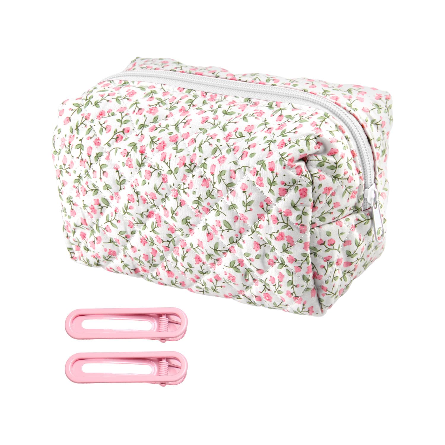 RYAN Neceser Mujer Hecho de Algodón Texturizado Neceser Niña Patrón Floral Rosa Neceser Viaje Multifunctional Organizador para Viaje