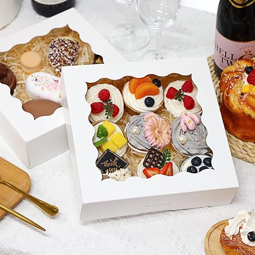 Miniatura 5 de Moretoes 20 cajas blancas para tartas de 9 x 9 x 2.5 pulgadas con ventana para donas, galletas, magdalenas, fresas cubiertas de chocolate para el
