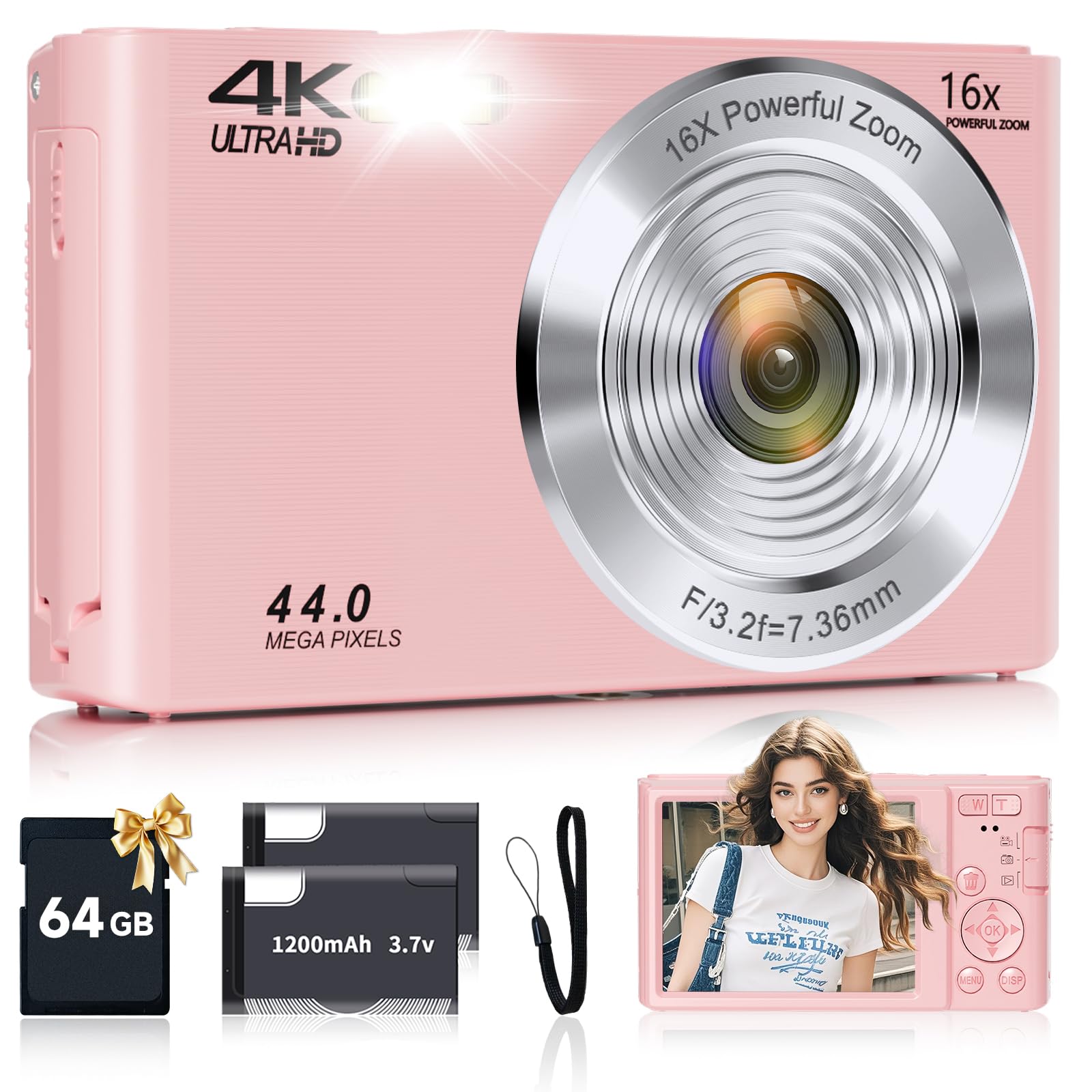 Digital Camera, FHD 4K Autofocus Digital Camera Pink with 64GB SD Card 16X Zoom, 2026 Upgraded Compact Cameras for Photography Point and Shoot Small Camera for Teen Boys Girls Kids Travel Adventures-image-25