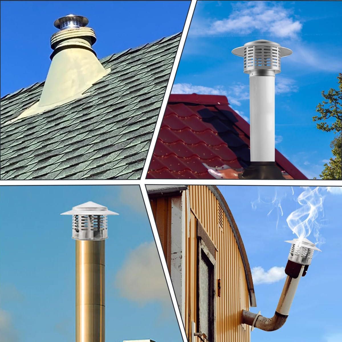 Sombrerete Chimenea de Acero Inoxidable 304, Tapa de lluvia para Techo Redondo Tapa de chimenea Chimeneas Tapa de Ventilación per chimenea, conducto de humos, Estufas de Madera(200mm-8")