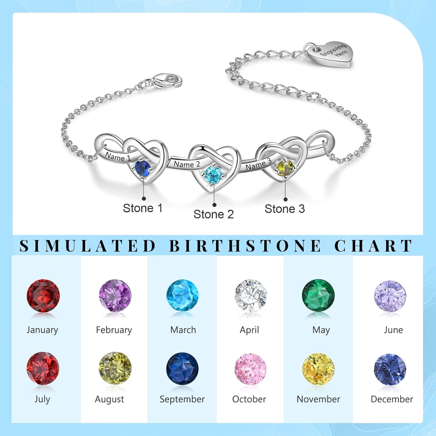 Personalized Name Birthstone Bracelet for Women – Mothers Bracelet with Birthstones, Mothers Day Gifts, Christmas, Birthday Gift for Mom Grandma Wife - Image 9