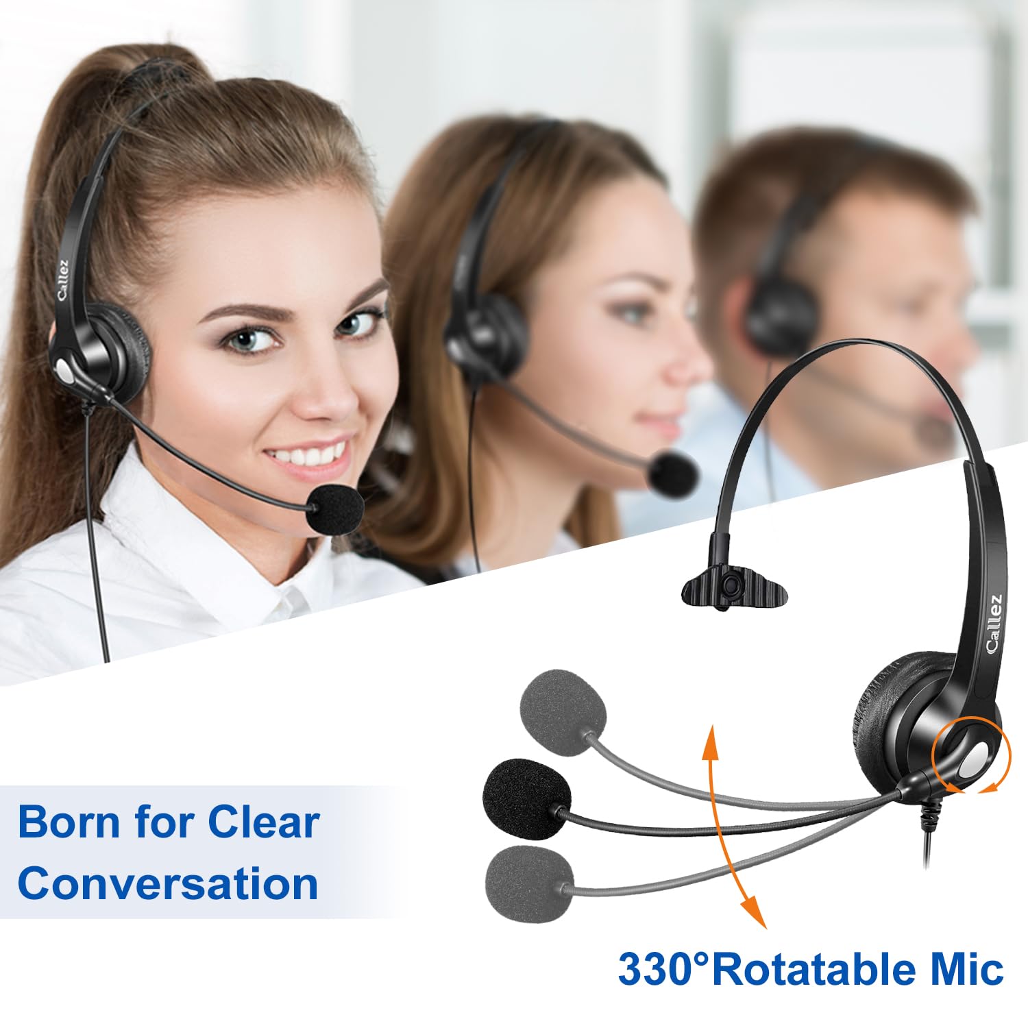 Callez RJ45 Casque Téléphone Fixe Mono avec Micro Anti-Bruit & Quick Disconnect, Casque Téléphonique Filaire Compatible avec Siemens Unify Openstage 30 40 60 80 Mitel/Aastra 5370 6867i 6773 Téléphone