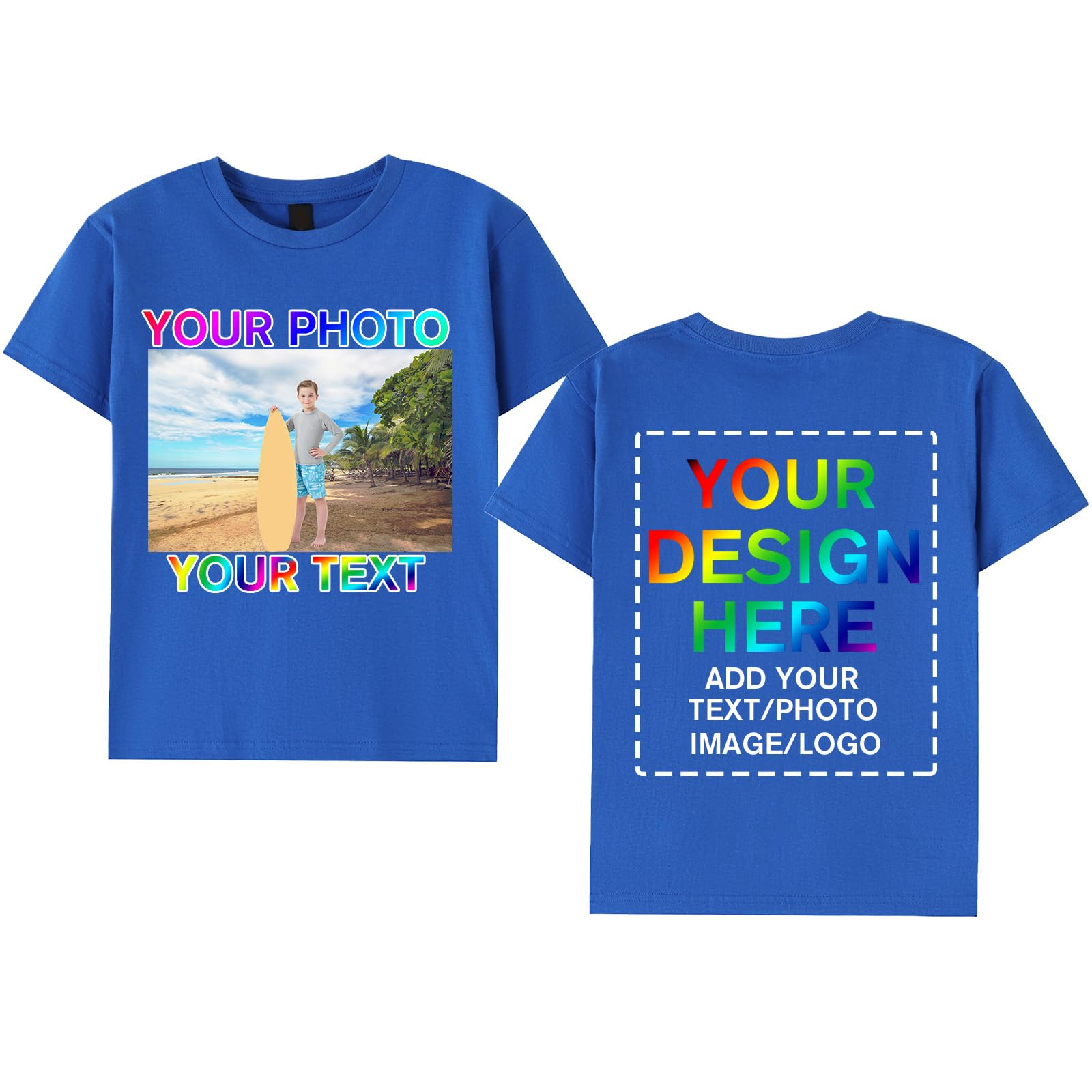 Custom Personalized Shirt for Kids Children Boys Girls - Personalized Kids Shirt with Text Photo Image - Front and Back Print
