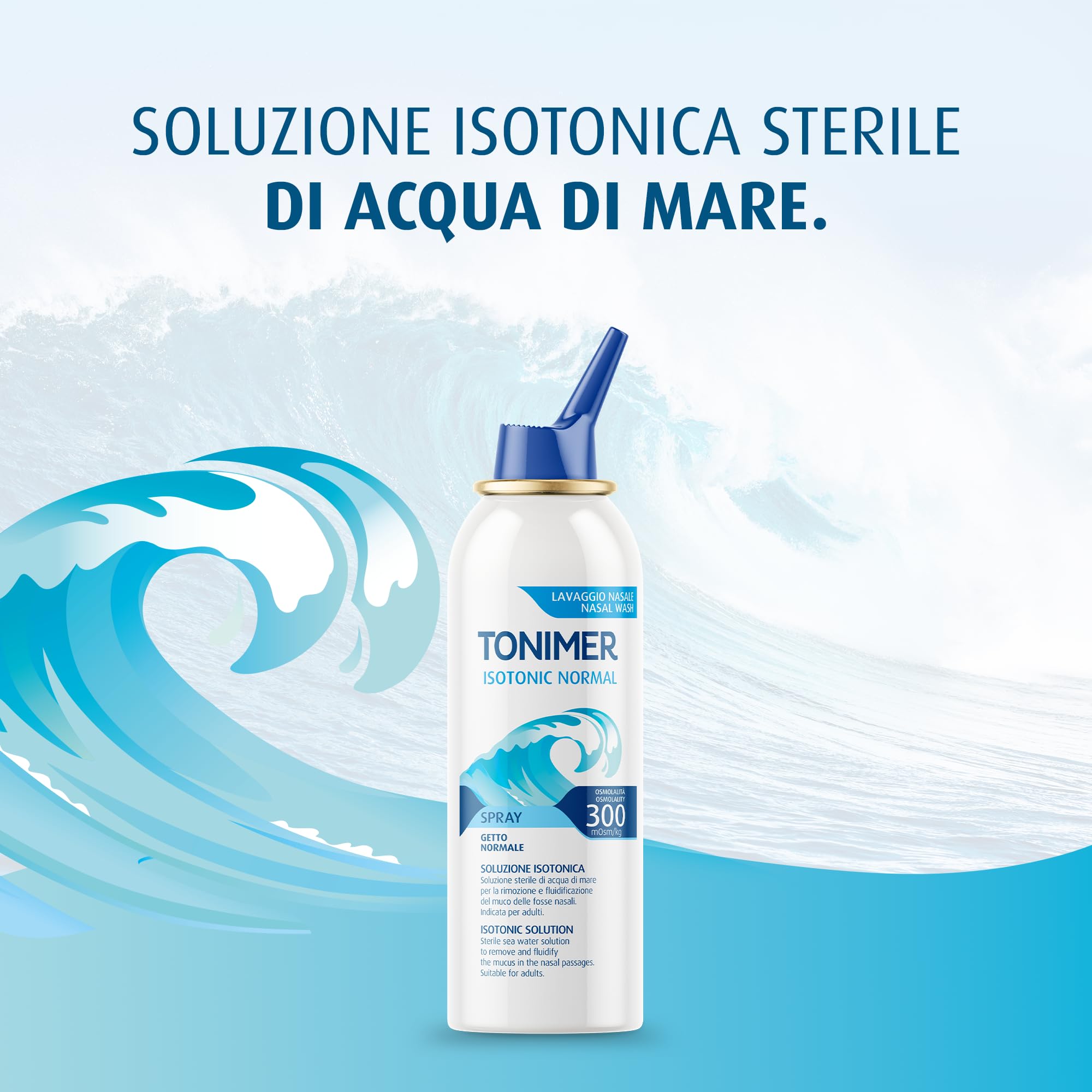 Tonimer Isotonic 300 Normal - 100 ml - Soluzione Isotonica Sterile di Acqua di Mare - Rimuove e Fluidifica il Muco - Indicata per Adulti - Senza Conservanti
