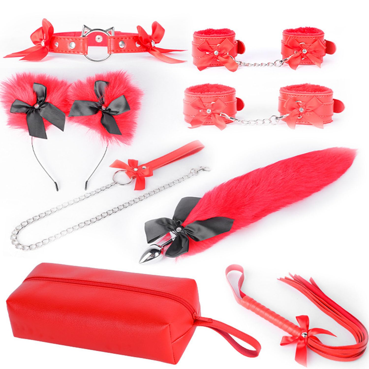 BDSM Set Sex Toys for coppie 7 pezzi Kit Bondage Sex Toys con manette Set di plug anali Frusta for donne Uomini(Rot)